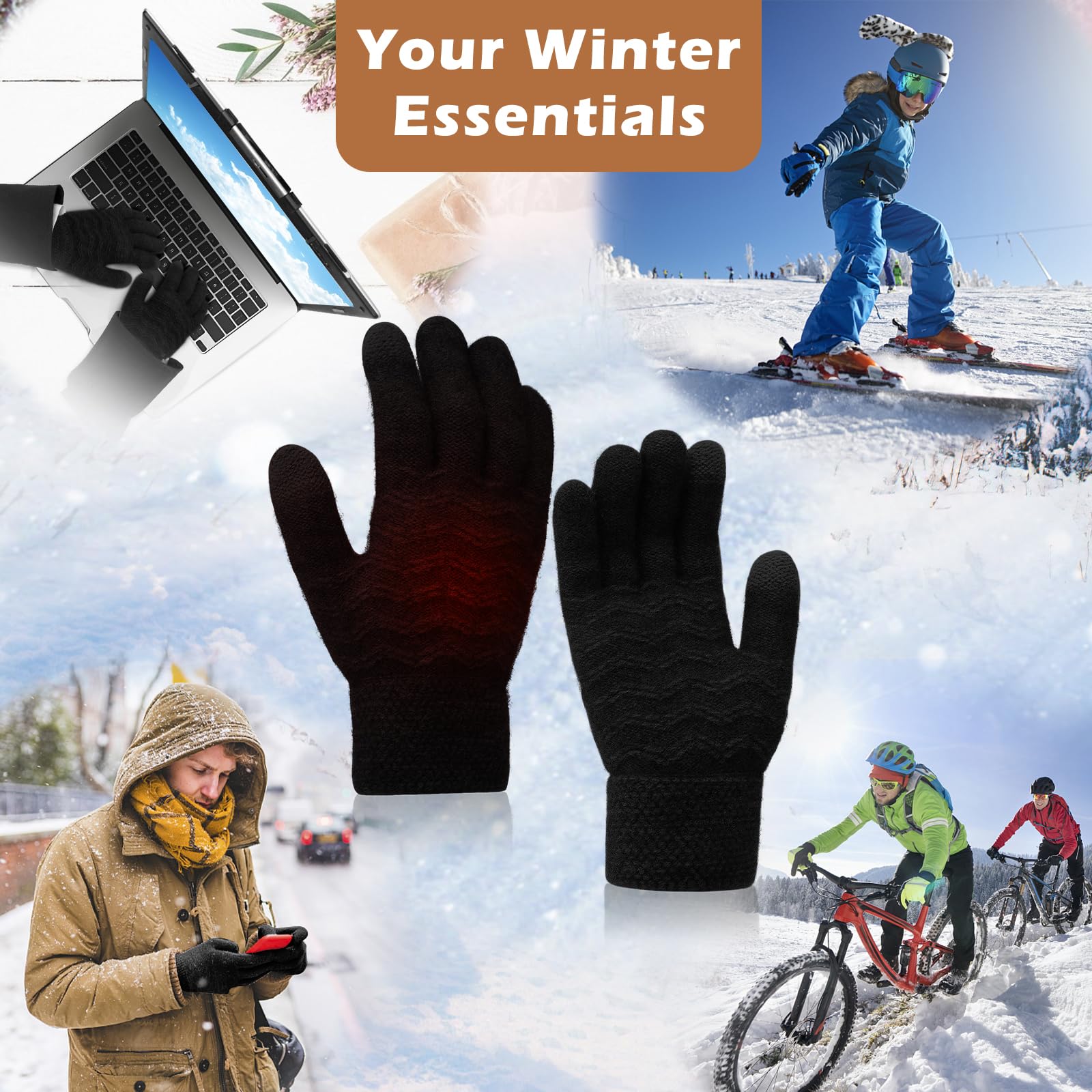 Coikes Guantes Calefactables USB para Hombres y Mujeres Guantes para Pantallas Táctiles Invierno 3 Temperatura Guantes Trabajo Frio Lavable Guantes Invierno para Esquí Senderismo Regalo