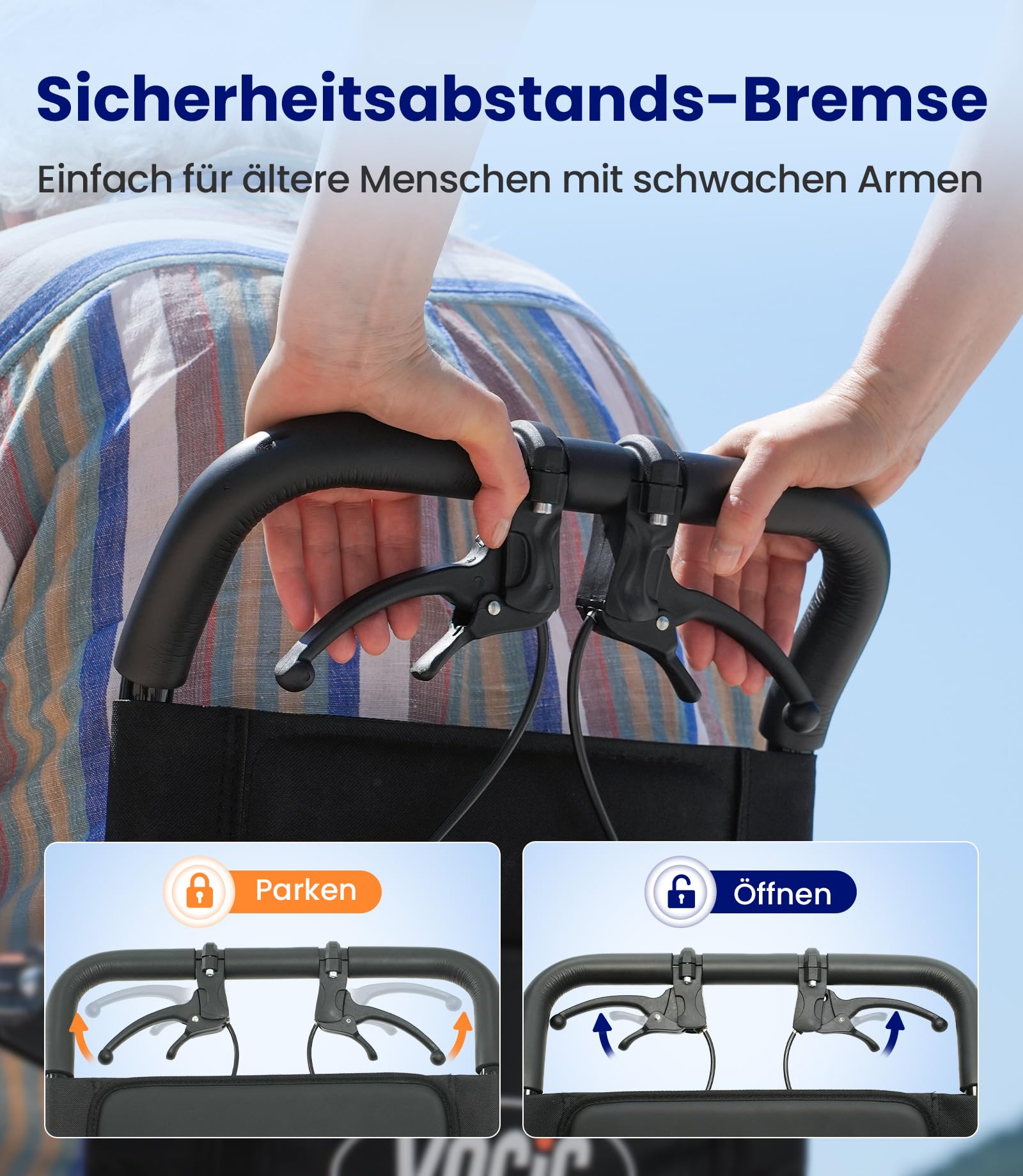 VOCIC U41 Silla de ruedas plegable ligera, 8,6 kg, aluminio, ultraligera, de transporte, plegable, con neumáticos de 20 cm, color negro brillante