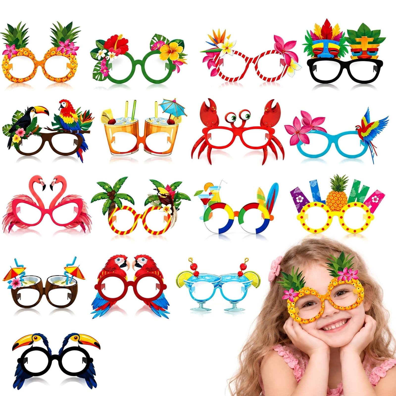 16 Piezas Gafas De Fiesta Hawaianos- Gafas Divertidas - Divertidas Fiesta