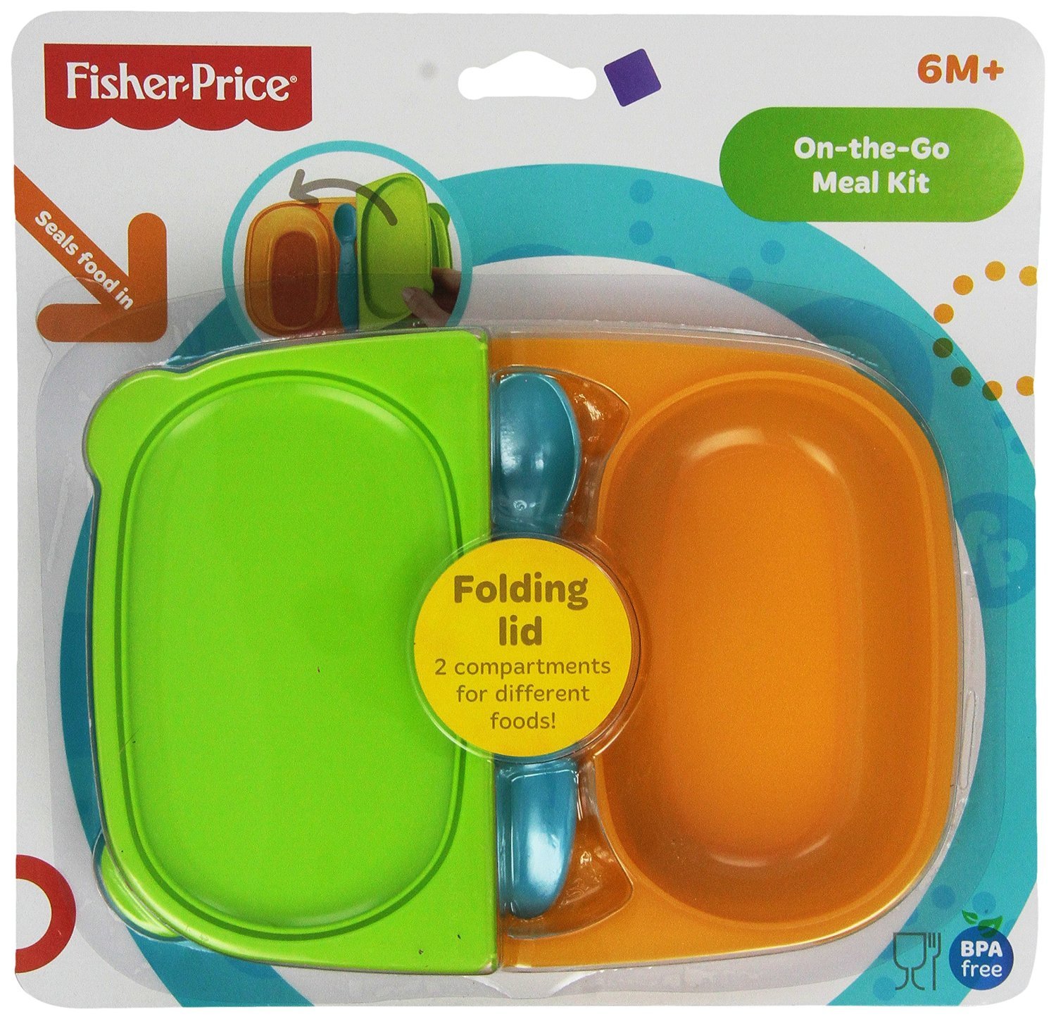 Fisher Price Kit repas de voyage pour bébé avec couvercle à fermeture à pression – Assiette de pique-nique, bol et collation