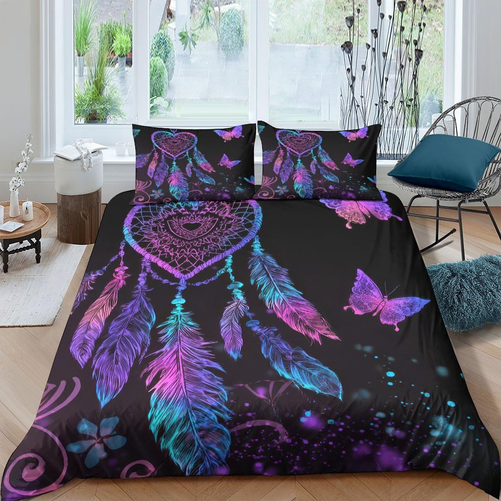 Ctjqhvkz Style-8 3D Printed Dreamcatcher Fitted Sheet Microfiber Soft Purple Butterfly Bed Cover For Bedroom Guest Room Mattress Protection Single（135X200cm）