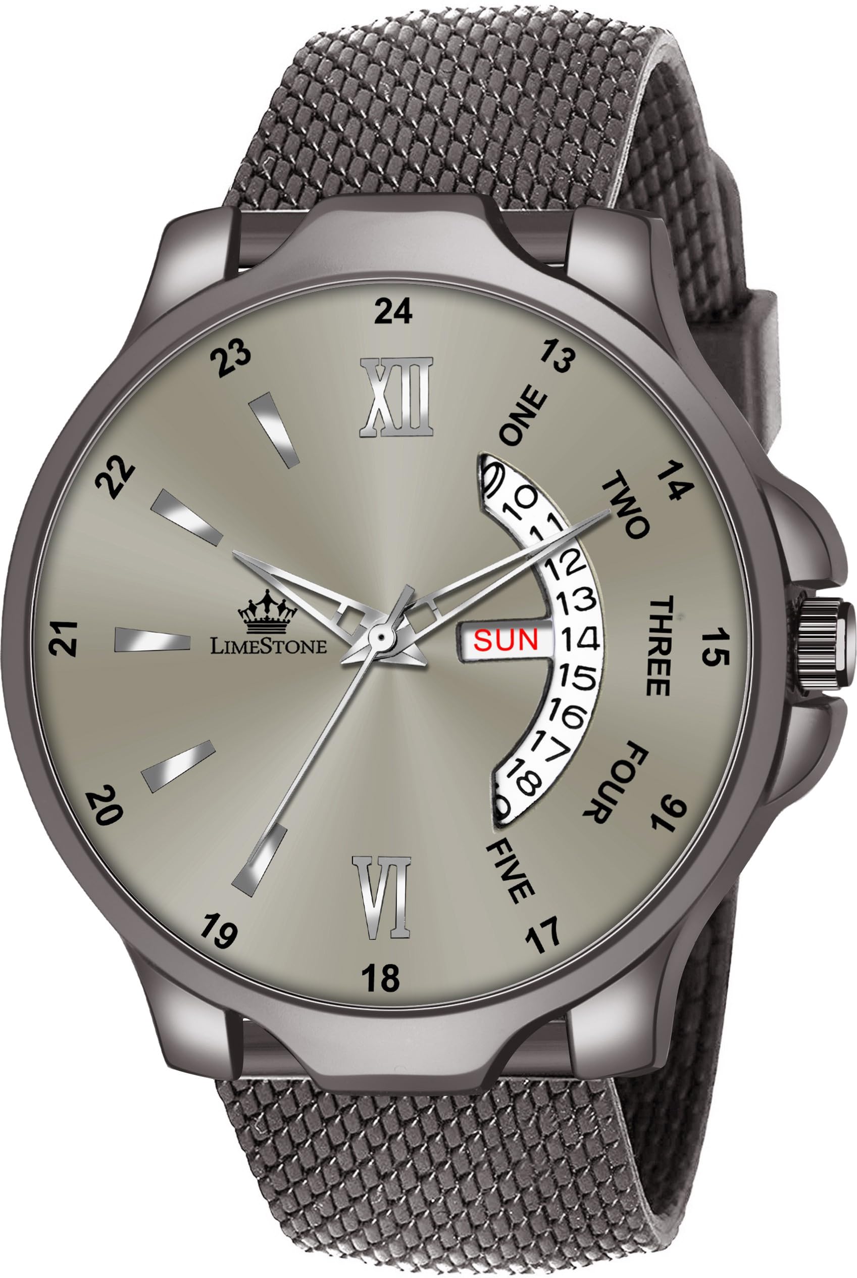 LIMESTONE Gun Metal Grey Day and Date Functioning Mesh Strap Quartz Analog Watch - for Men (B0CCJ4KDXQ) Amazon Price History, Amazon Price Tracker