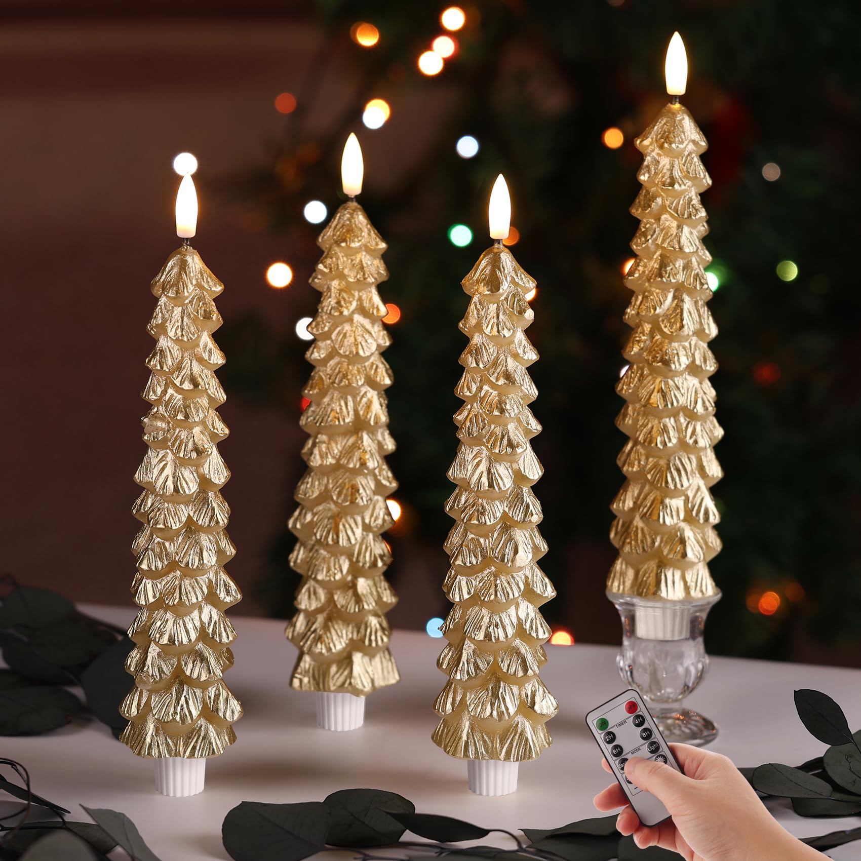 Eywamage Candele natalizie senza fiamma, con telecomando, in vera cera, a LED, set da 4