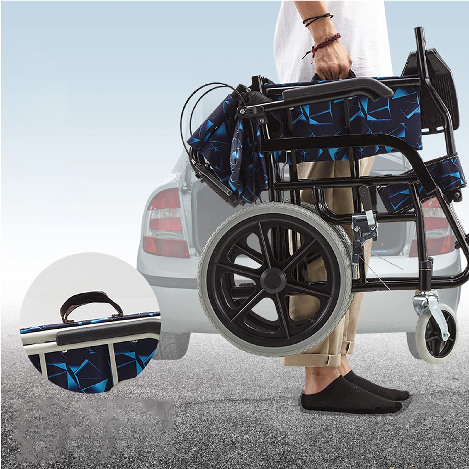 Rollstuhl Faltende Reise-Rollstuhl mit Handbrems- und Fußstützen Rutschfester Griff 16in Hinterradscheinwerfer Rollstuhl geeignet for ältere Menschen, 18-Zoll-Sitz Rollstuhl faltbar