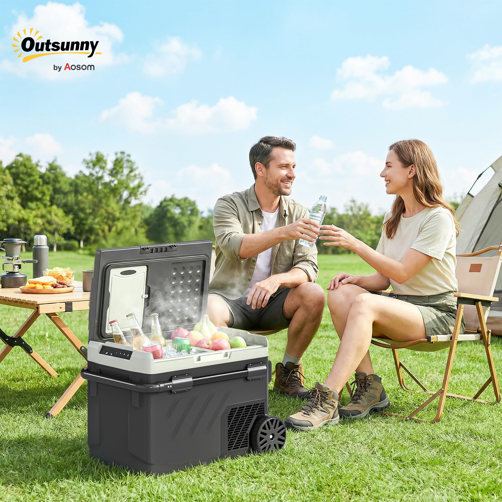 Outsunny Glacière Électrique Voiture 40L, Réfrigérateur Portable à Compresseur avec Double Zone, Refroidissement Puissant & Mode ECO, Contrôle par APP, -20℃ à 20℃, pour Voiture, Camion, Noir