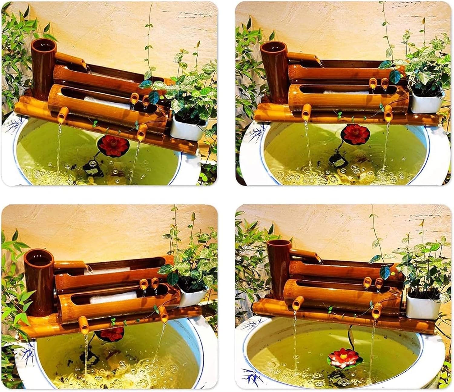 Bamboo Fountain Kit with Pump, Solar Powered Water Feature, Zen Garden Fountain, Circulating Water Decoration, Bamboo Waterfall Landscape, for Yard, Pond, Fish Tank, 31.5in