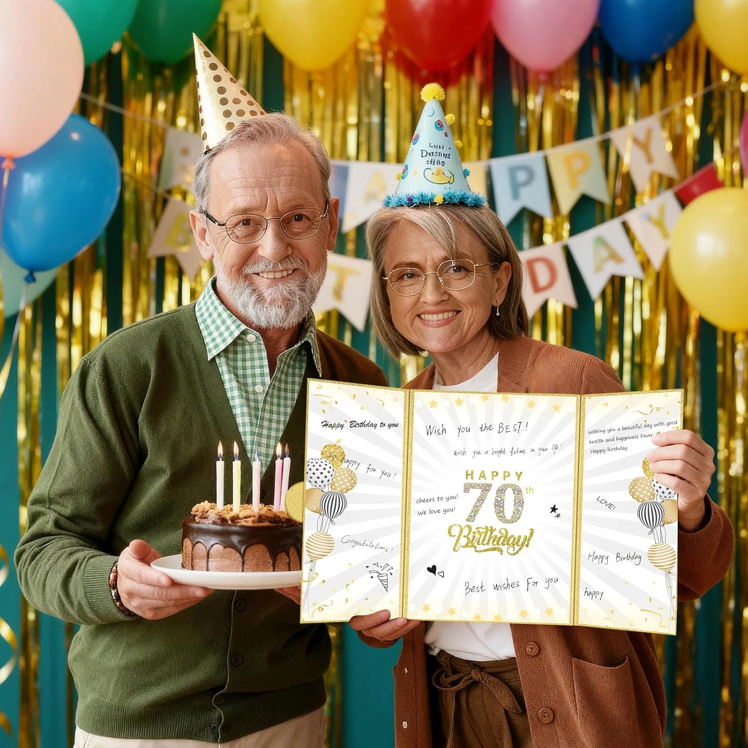 70th Birthday Signature Guest Book, 70th Birthday Card Decorations for Men Women 70 Years Old Table Signature Frame Gift 70 Birthday Card Board Party Supplies Black and Gold Party Decorations - Image 6