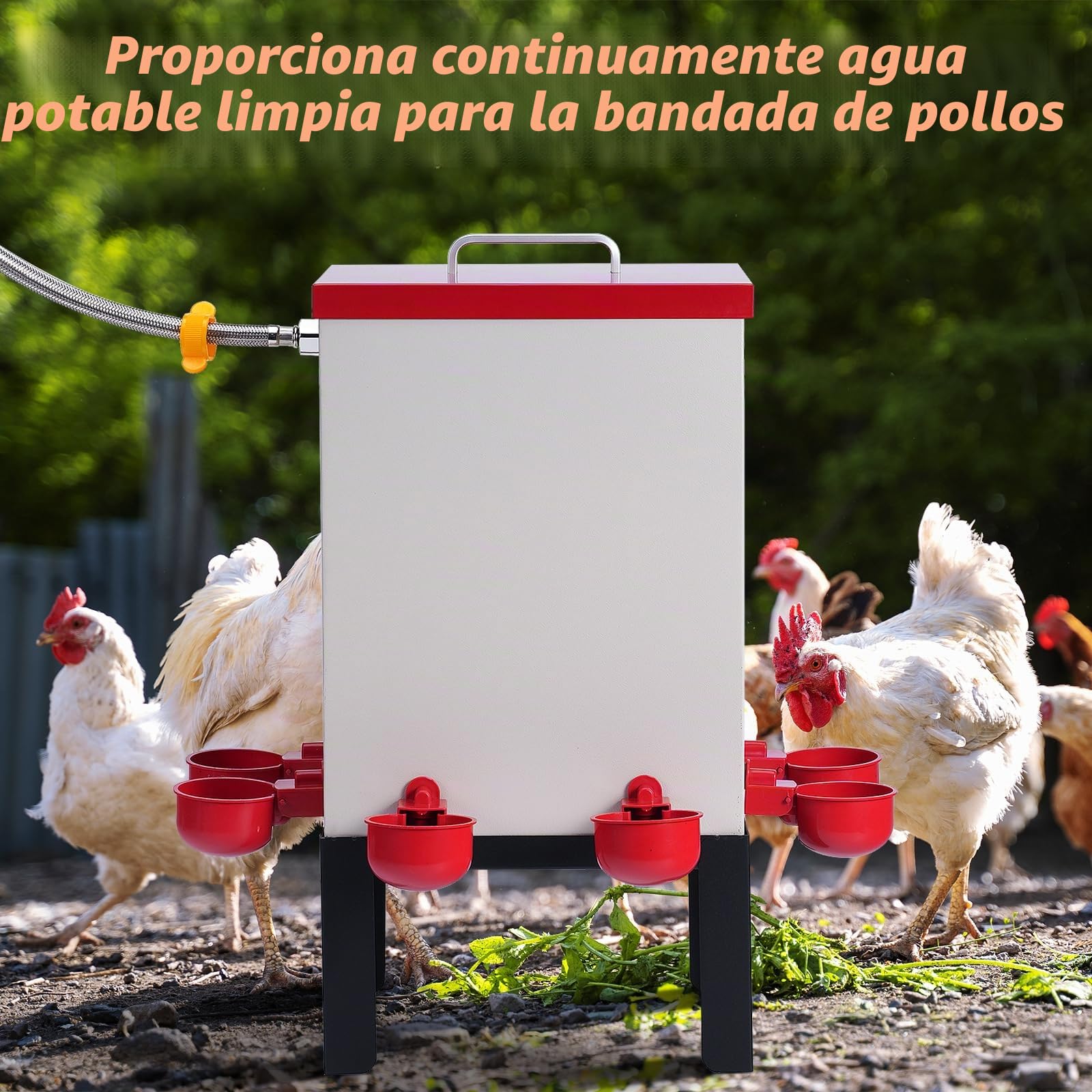 Bebedero Automático para Pollos de Acero Inoxidable de 11 litros con Válvula de Flotador, Cuencos de Agua, Soporte de Suelo y Manguera, Máquina para Beber Pollos para Codornices, Patos, Gansos, Pavos