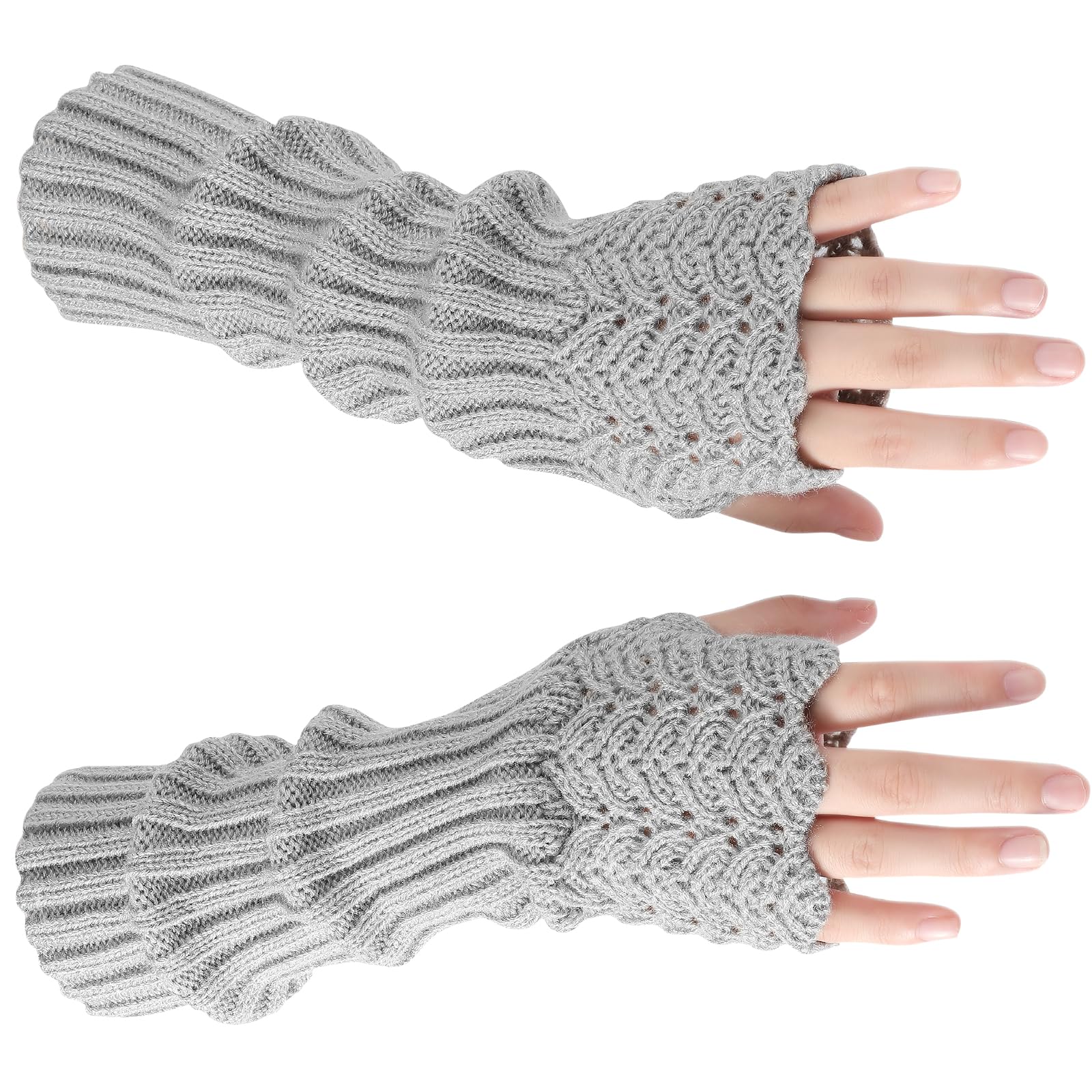 Tavaleu Arm Warmers Fingerless Gloves for Women, Winter Warm Thumb Hole Mittens Knitted Arm Sleeves, Long Fingerless Gloves