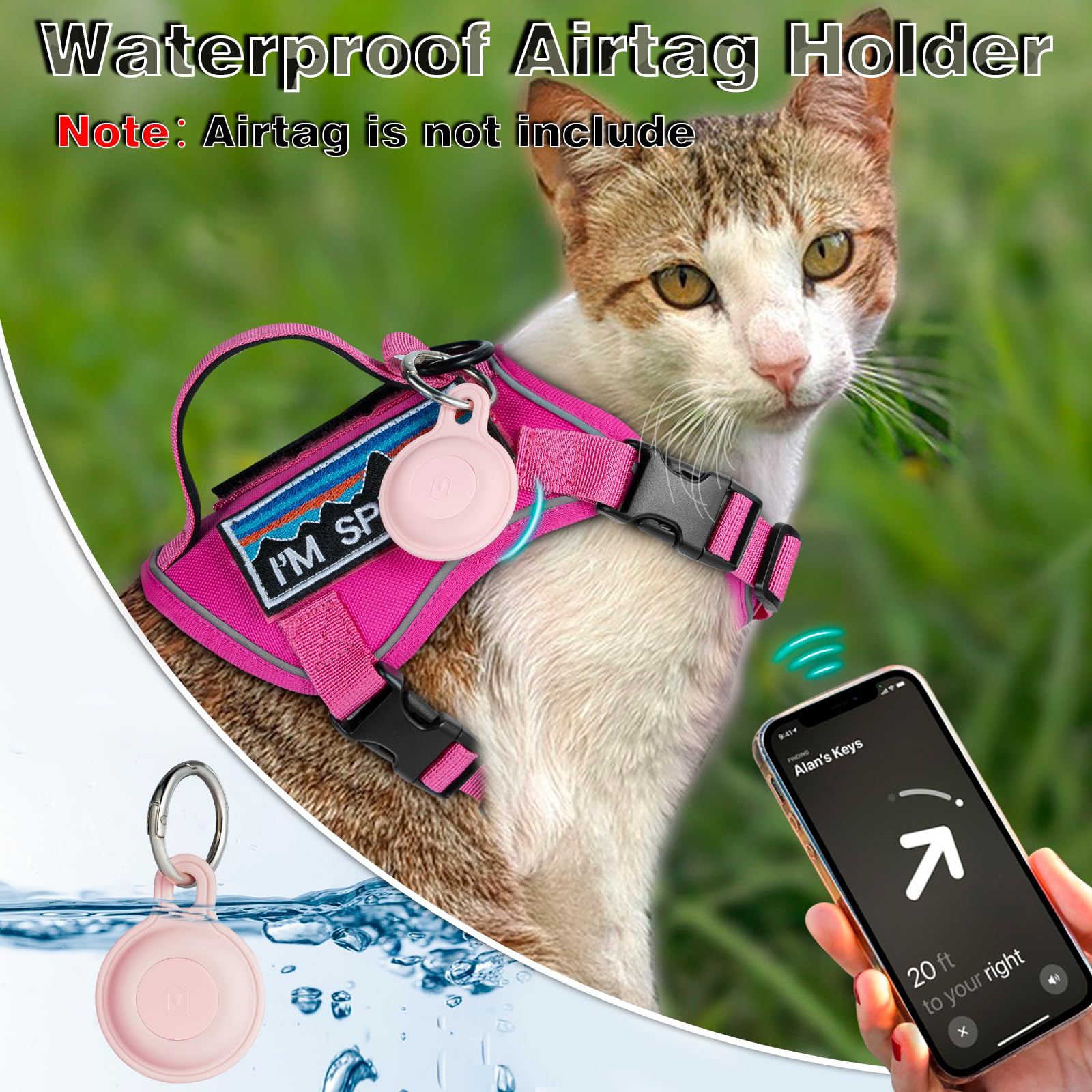 Harnais tactique réglable anti-fugue pour chat de grande taille, respirant, facile à contrôler, avec poignée, patchs Molle (rose + laisse, L)