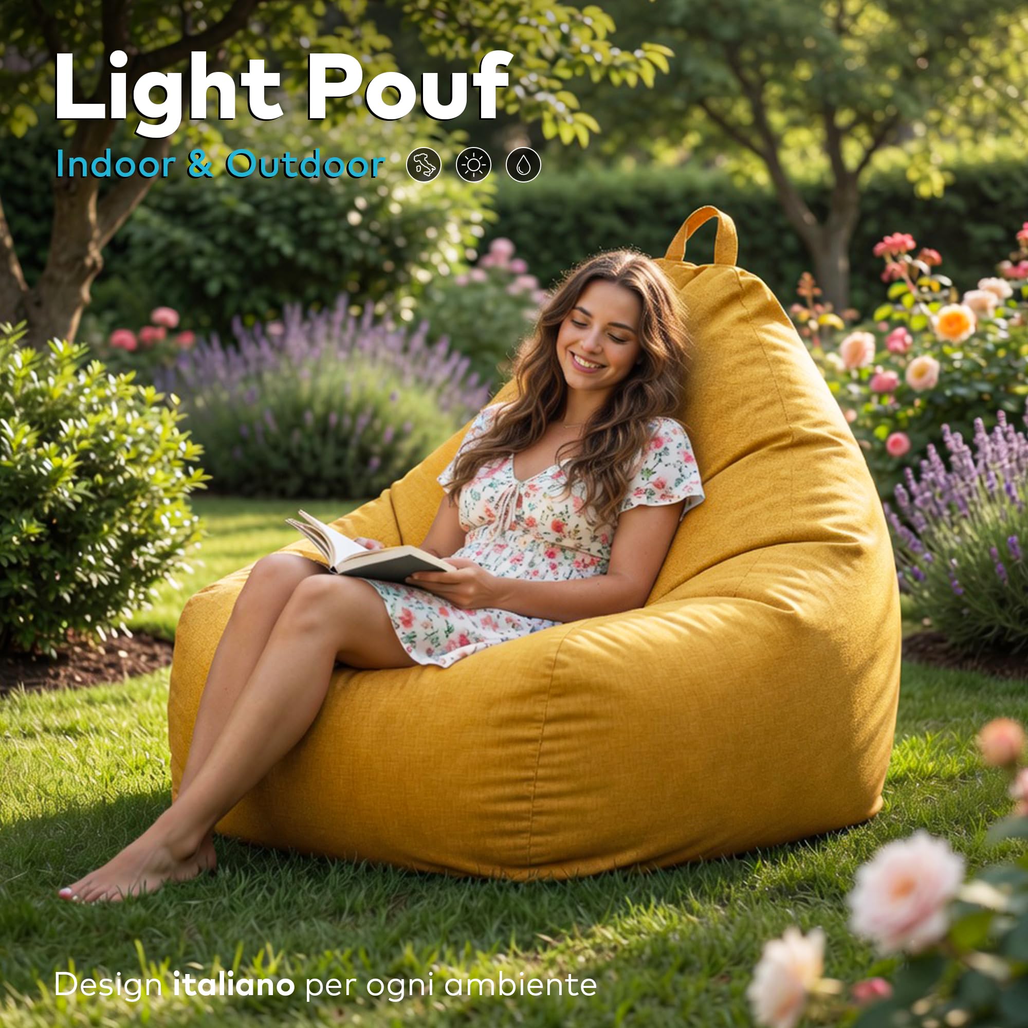 Deshome Pouf sacco medio da esterno e interno - Pouf Poltrona sfoderabile idrorepellente, Puff Bean Bag Chair design moderno per giardino soggiorno camera da letto Light Pouf Blu