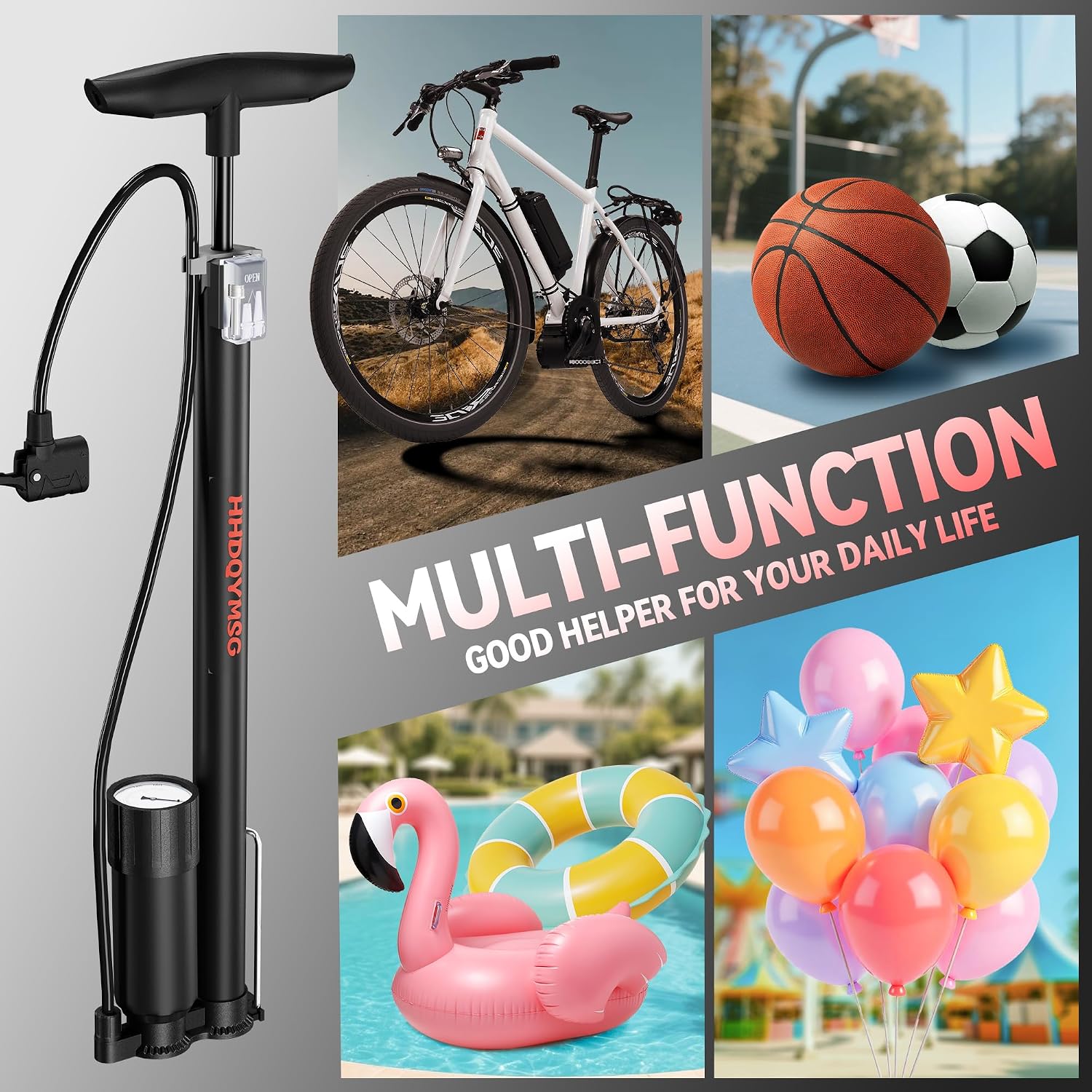 Floor Bike Pump with Gauge, HHDQYMSG 160 PSI High Pressure,Bicycle Pump Suitable for Road and Mountain Bikes, Baby Stroller, Balls