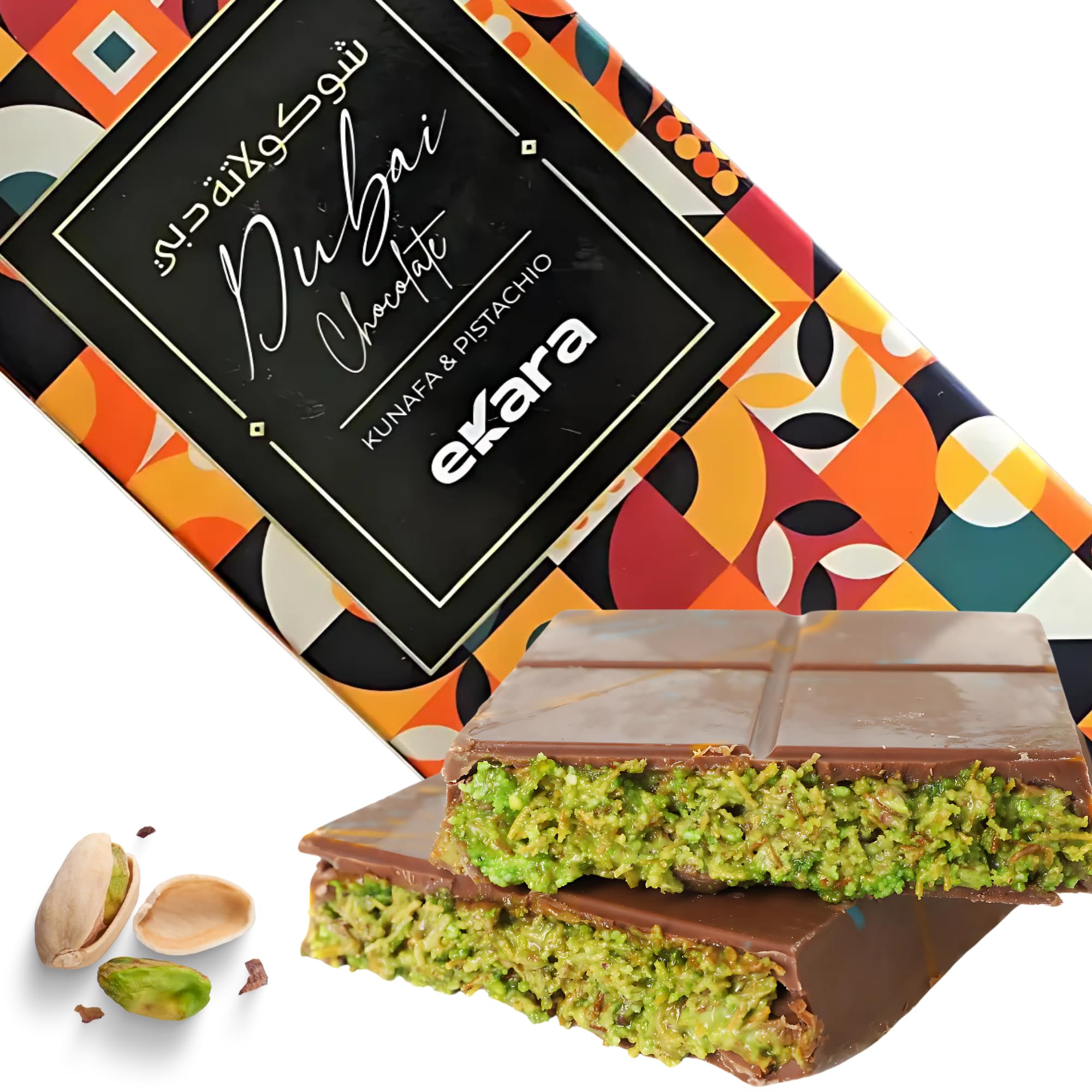 VELAFEEDubai Chocolate Bar Pistachio Kunafa Milk 100g, Dubai Made Viral Dubai Pistachio Chocolate Bar, Middle Eastern Dessert, Premium UAE Milk Chocolate