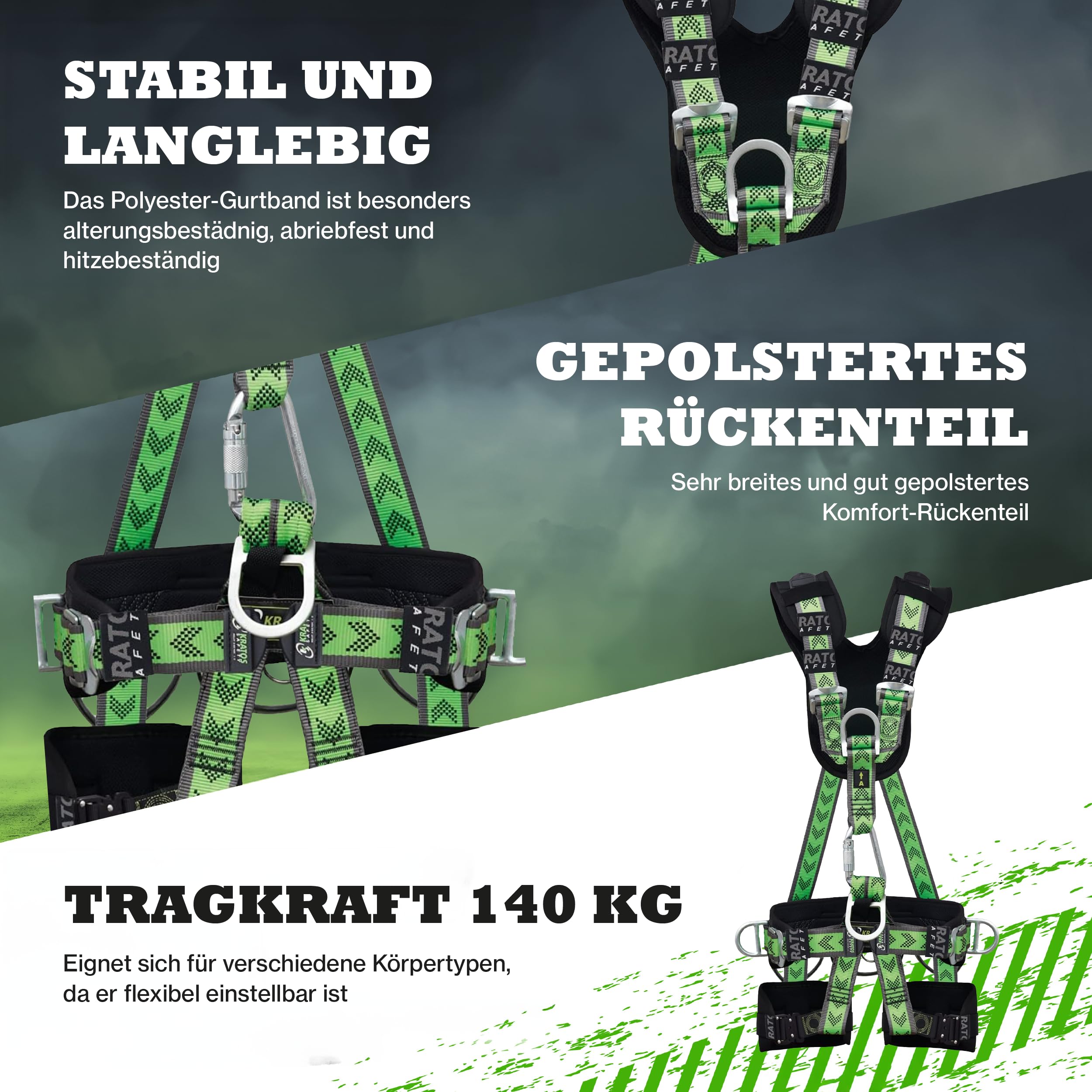 Safetytex 5-Punkt Premium Auffang- und Haltegurt - Fallschutz EN 361 EN 358 EN 813 - Bandfalldämpfer Tragkraft 140 kg - Absturzsicherung