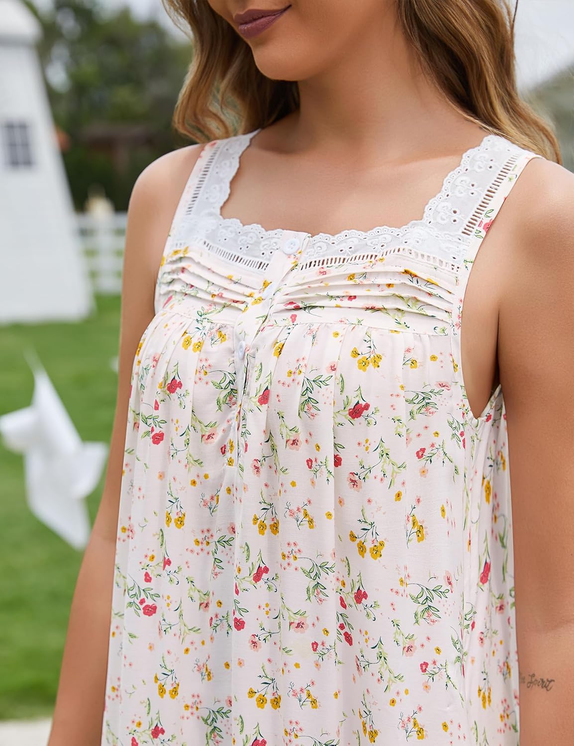 YOZLY Cotton Nightgowns for Women Long Sleeveless Night Gown Victorian Nightdress with Pockets S-XXXL - Image 7