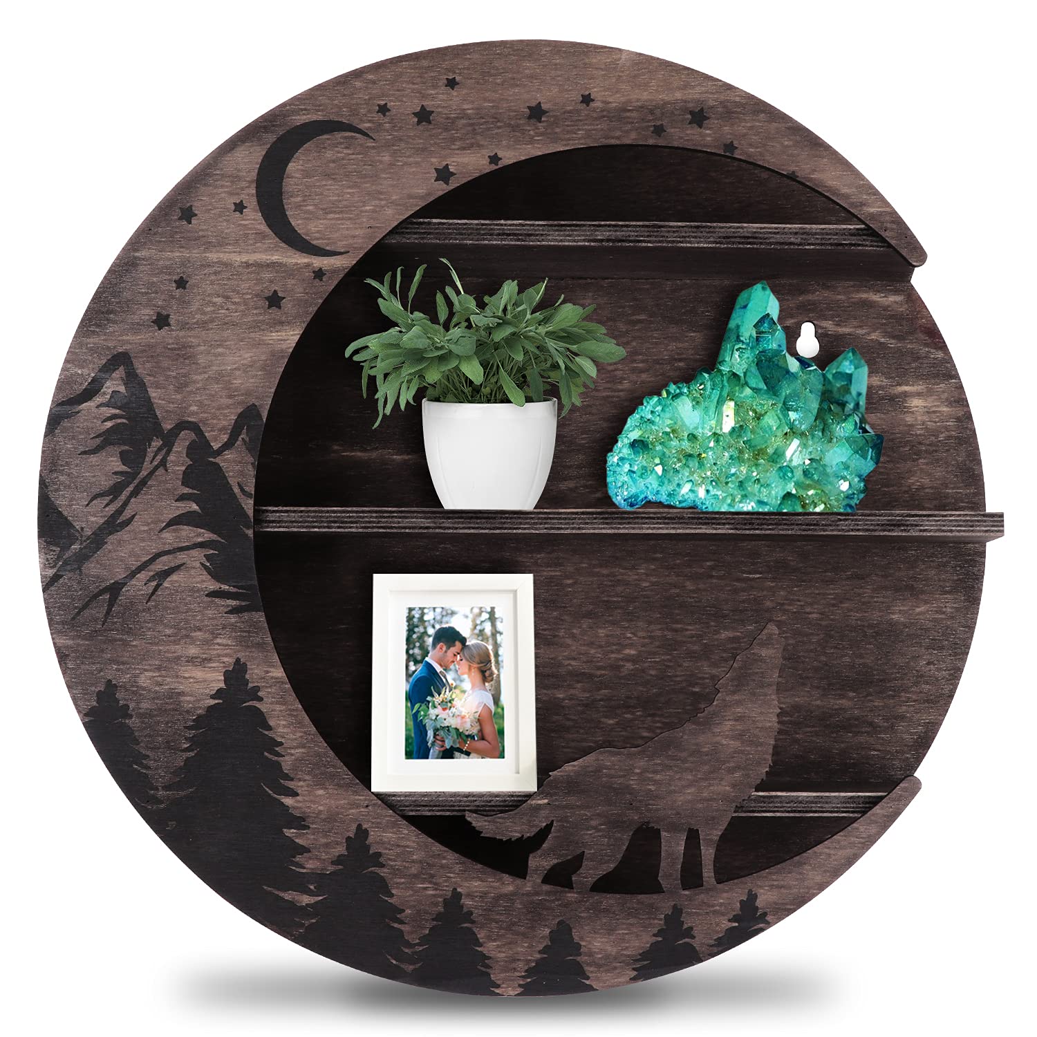 Buy Dial Wares Wood Crescent Moon Shelf with Howling Wolf, Crescent