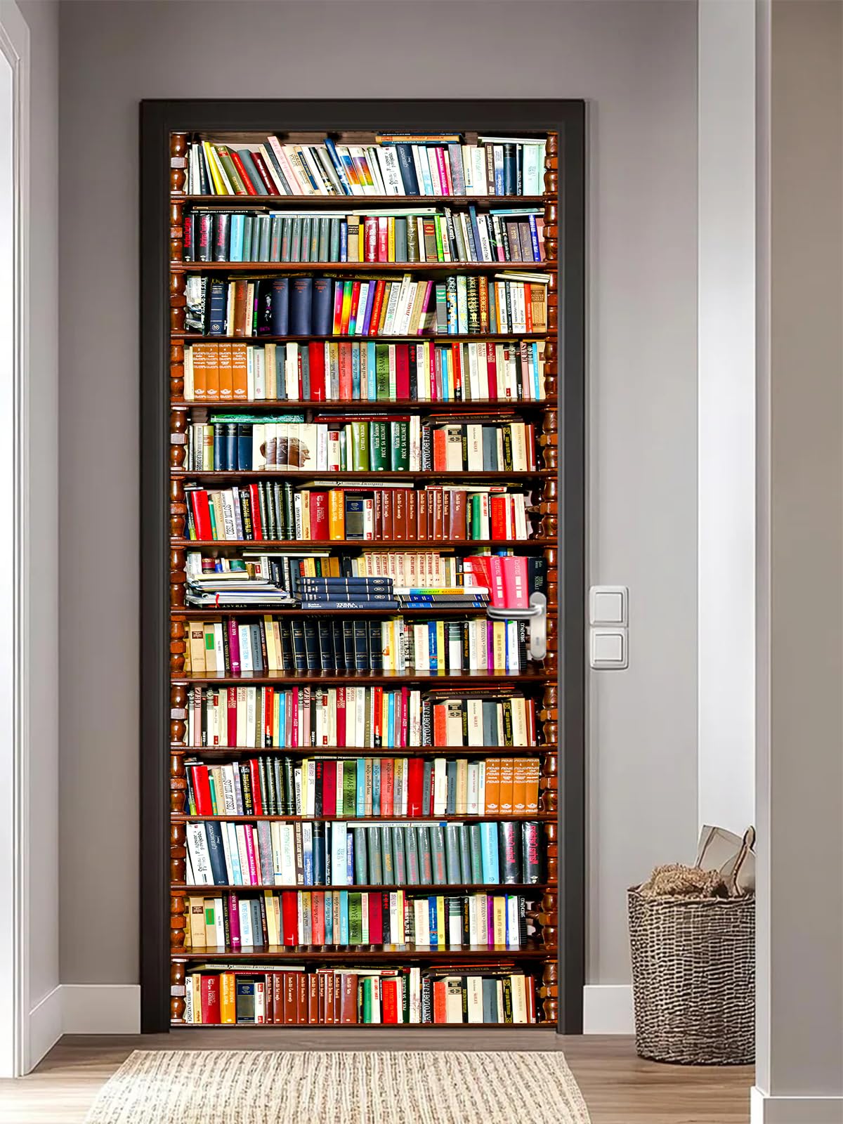 FLFK 3D Door Mural Peel and Stick 77x200cm - Retro Bookshelf Self-Adhesive Door Stickers Wallpaper Poster Wall Decals for Bedroom Home Decor(2Pcs/Set) — image 1
