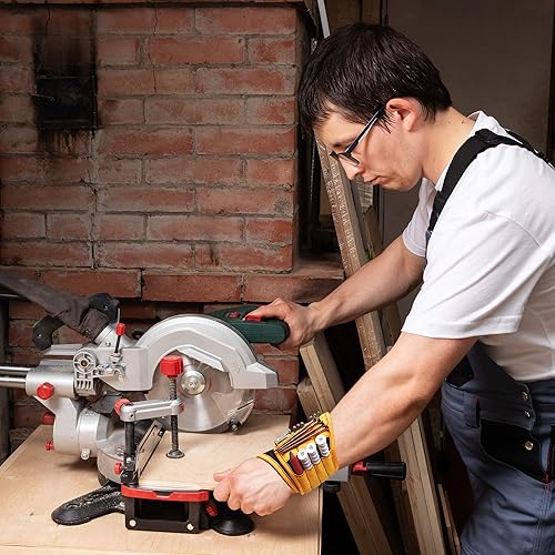 Miniatura 8 de BINYATOOLS Pulsera magnética negra con imanes superfuertes para tornillos, clavos, brocas. Diseño único de soporte de muñeca genial y práctico,