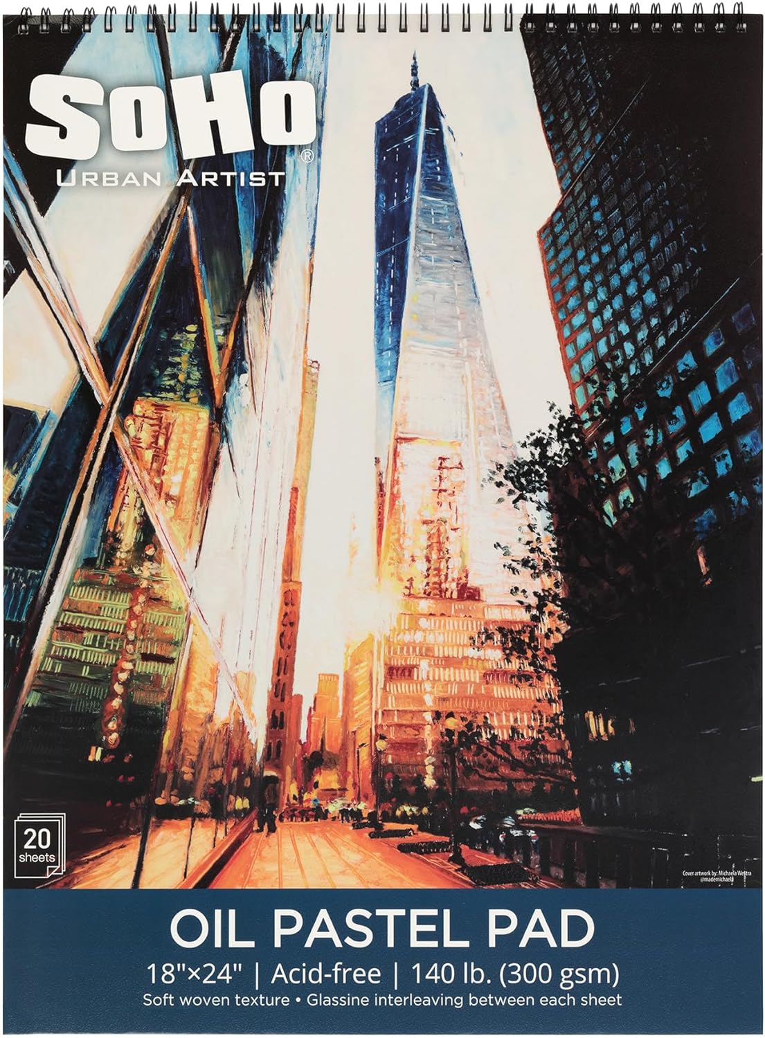 SoHo Urban Artist Fine Textured Professional Pastel Paper Pad - 140 lb. - 18x24" Acid-Free Fine Textured Canvas Paper with Glassine Sheets, 20 Perforated Sheets, Durable Oil Pastel Paper for Artists