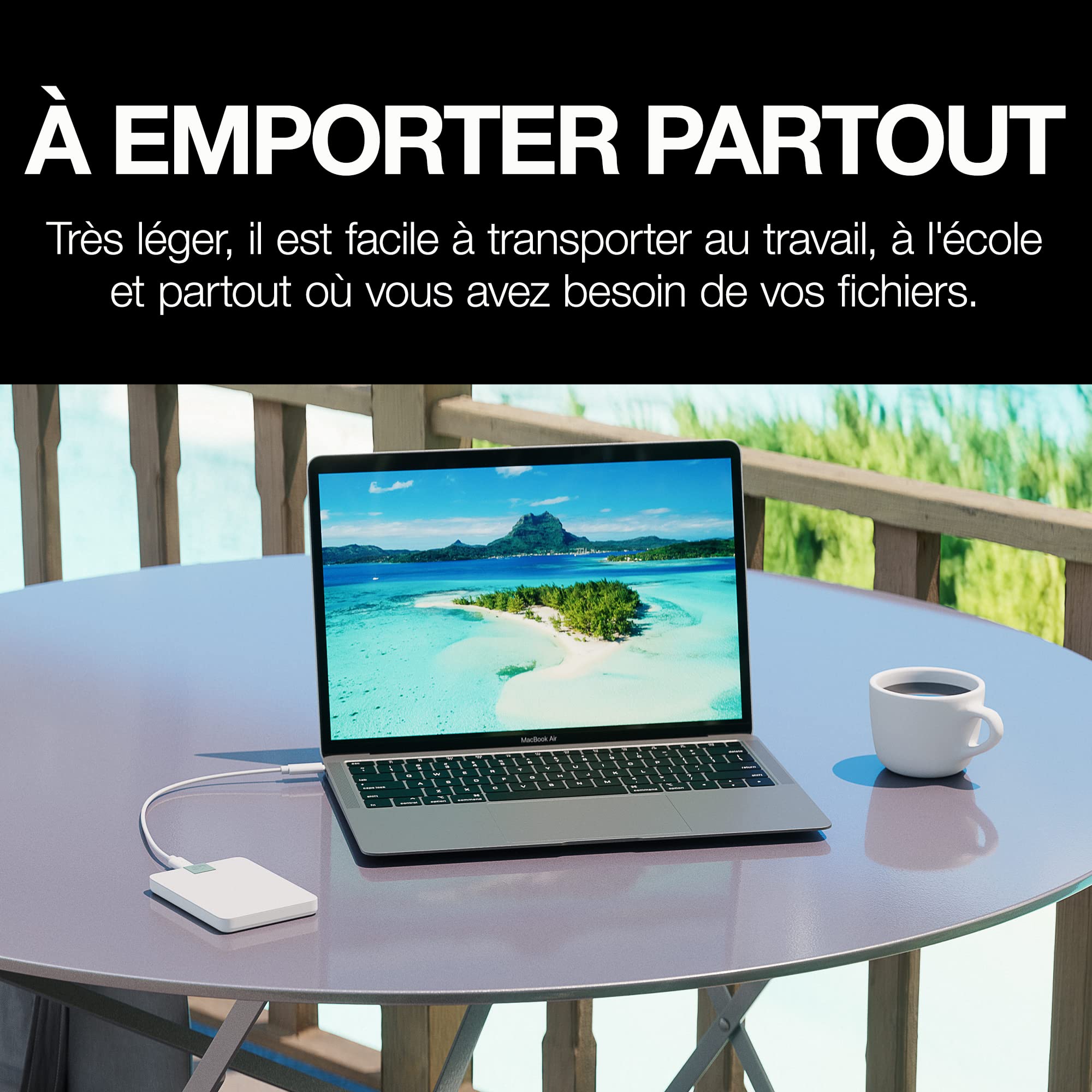 Seagate Ultra Touch HDD, 2 To, Disque dur externe, blanc, matériaux recyclés, USB-C compatible PC, Mac et Chromebooks, Dropbox et Mylio inclus, 2 ans Rescue Services (STMA2000400)