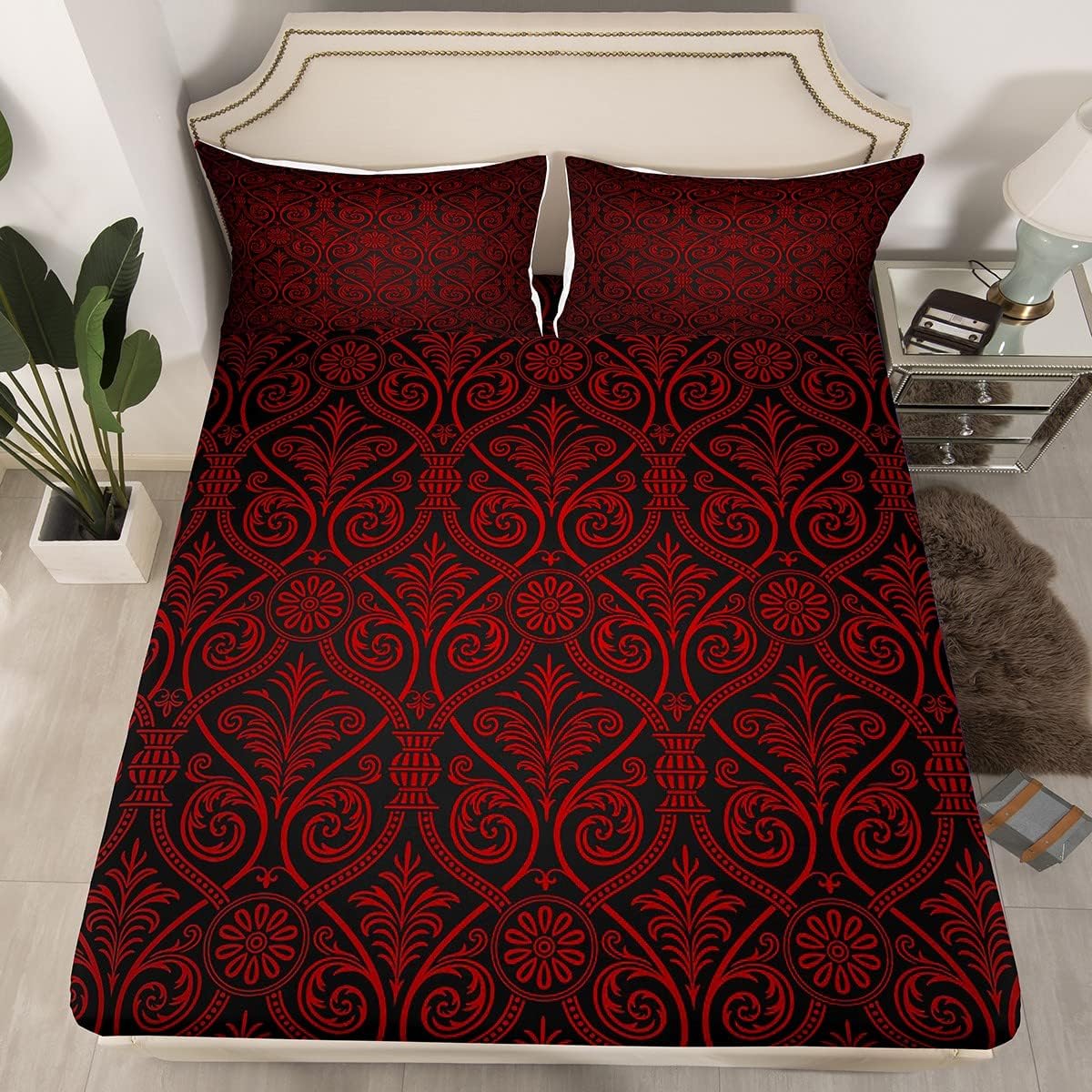 Red Black Ombre Gothic Bedding Set Queen For Boys,Vintage