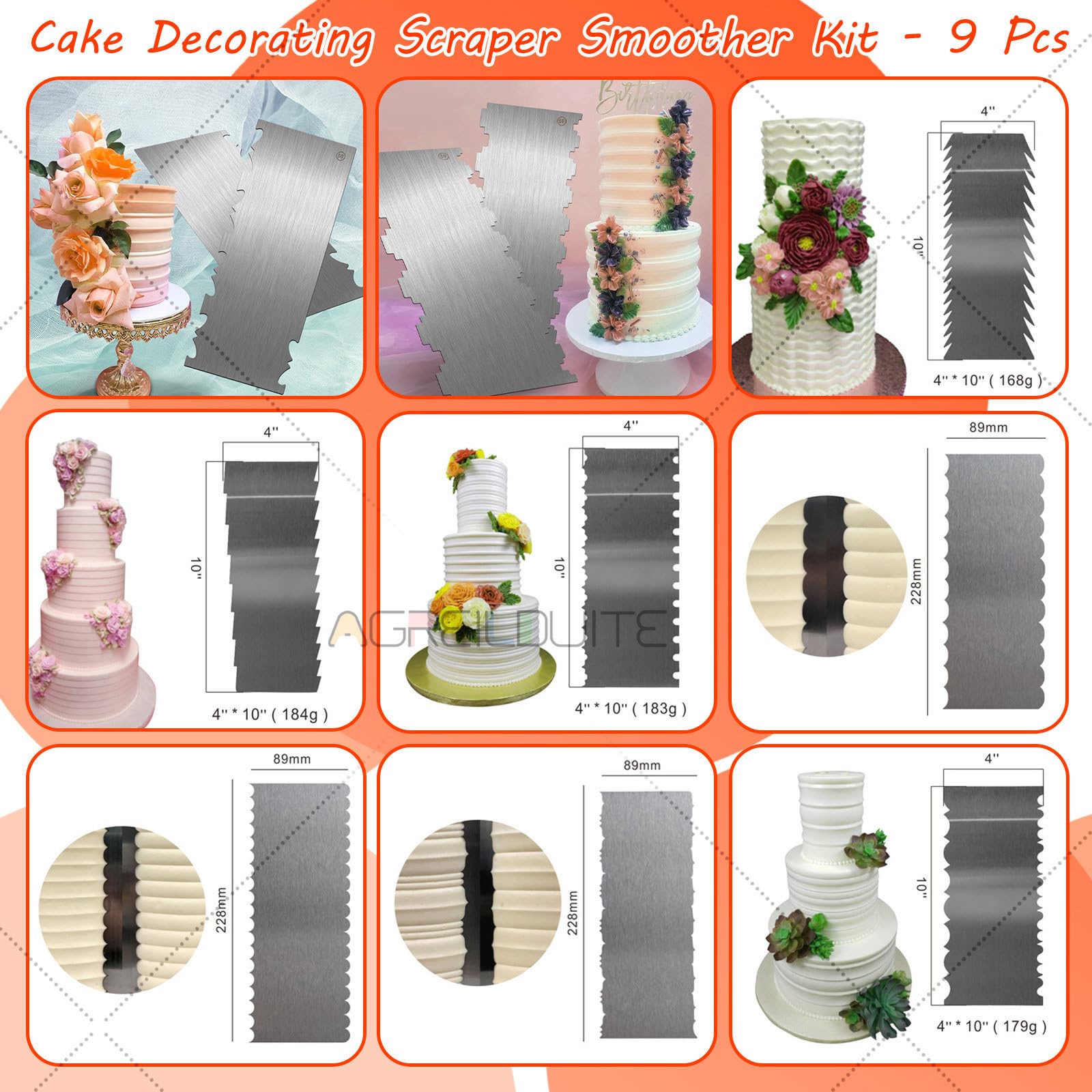 Tocadiscos automáticos para extender crema para tartas, herramienta de decoración de pasteles de 4 a 12 pulgadas con 9 raspadores de estilo para un revestimiento suave de crema de mantequilla