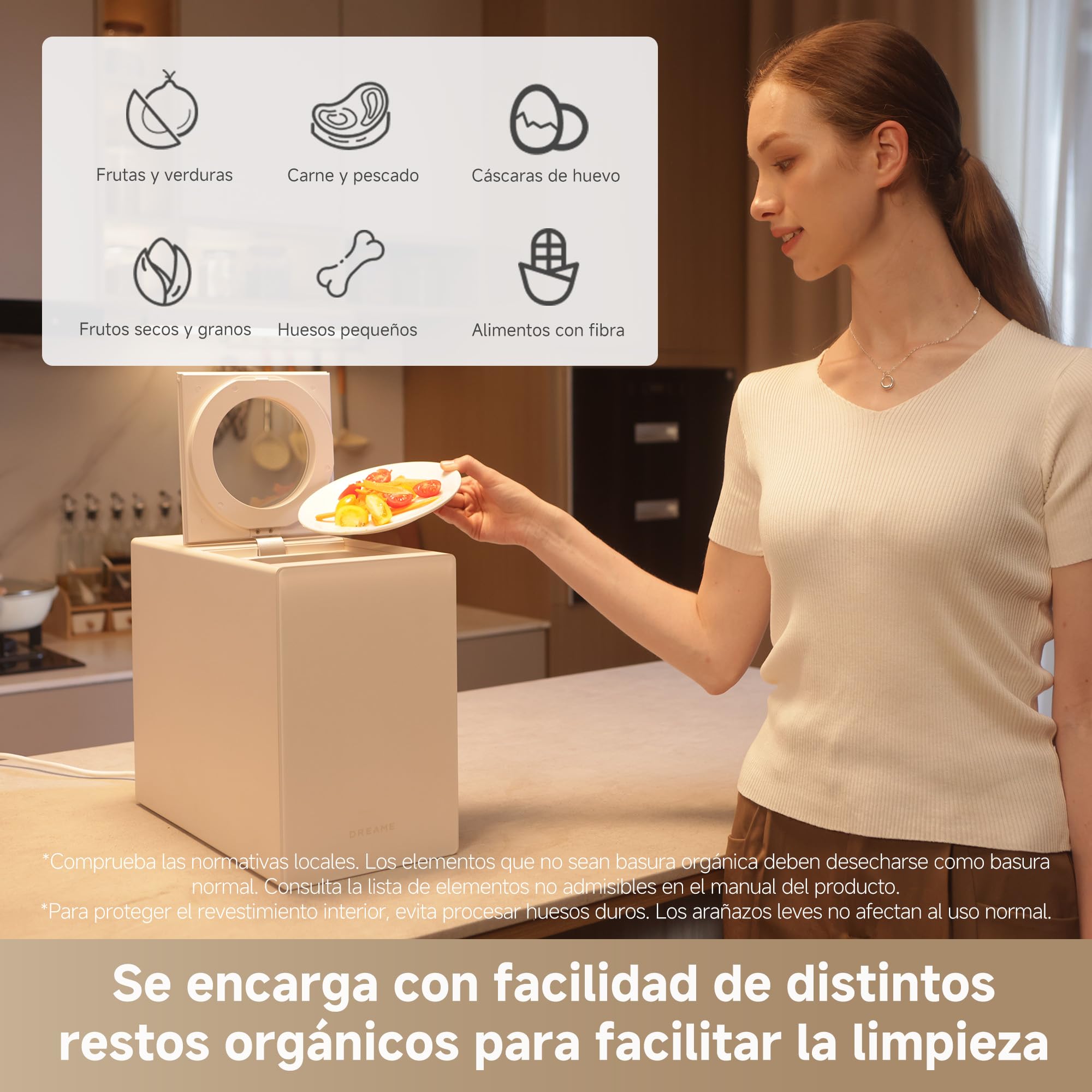 DREAME SF25 Triturador Basura Orgánica, 3 Cuchillas Trion, Filtro Lavable, Control Olores, Capacidad 2,5 l, Autolimpieza Alta Temperatura, Diseño Compacto, Silencioso 27 dB(A), Bloqueo Seguridad