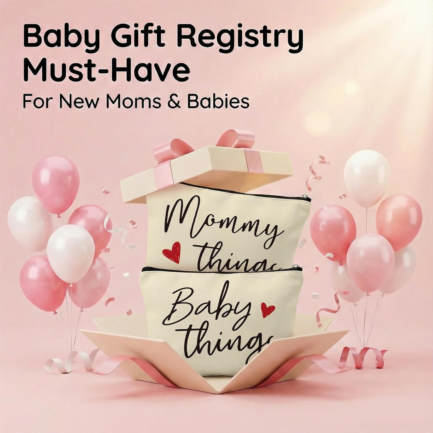 Mommy and Baby Matching Pouch Set, Mommy Things and Baby Things Bags, Gifts for New Moms Expecting Moms, Matching Travel Cases, Beige Set of 2 - Image 6