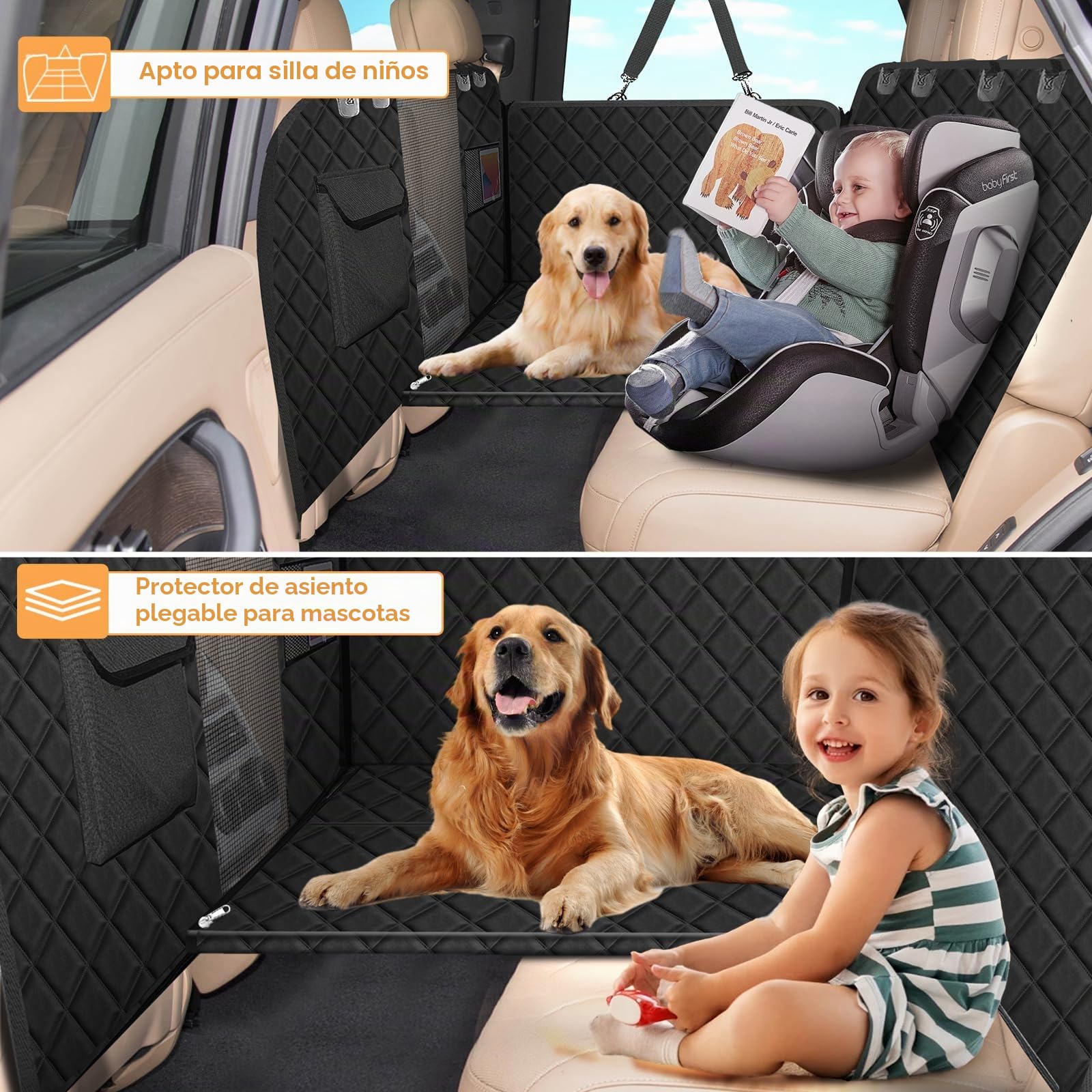 Funda para asiento trasero de perro con base dura fuerte, extensión de asiento trasero antideslizante e impermeable para mascotas, hamaca para coche, sedán, SUV