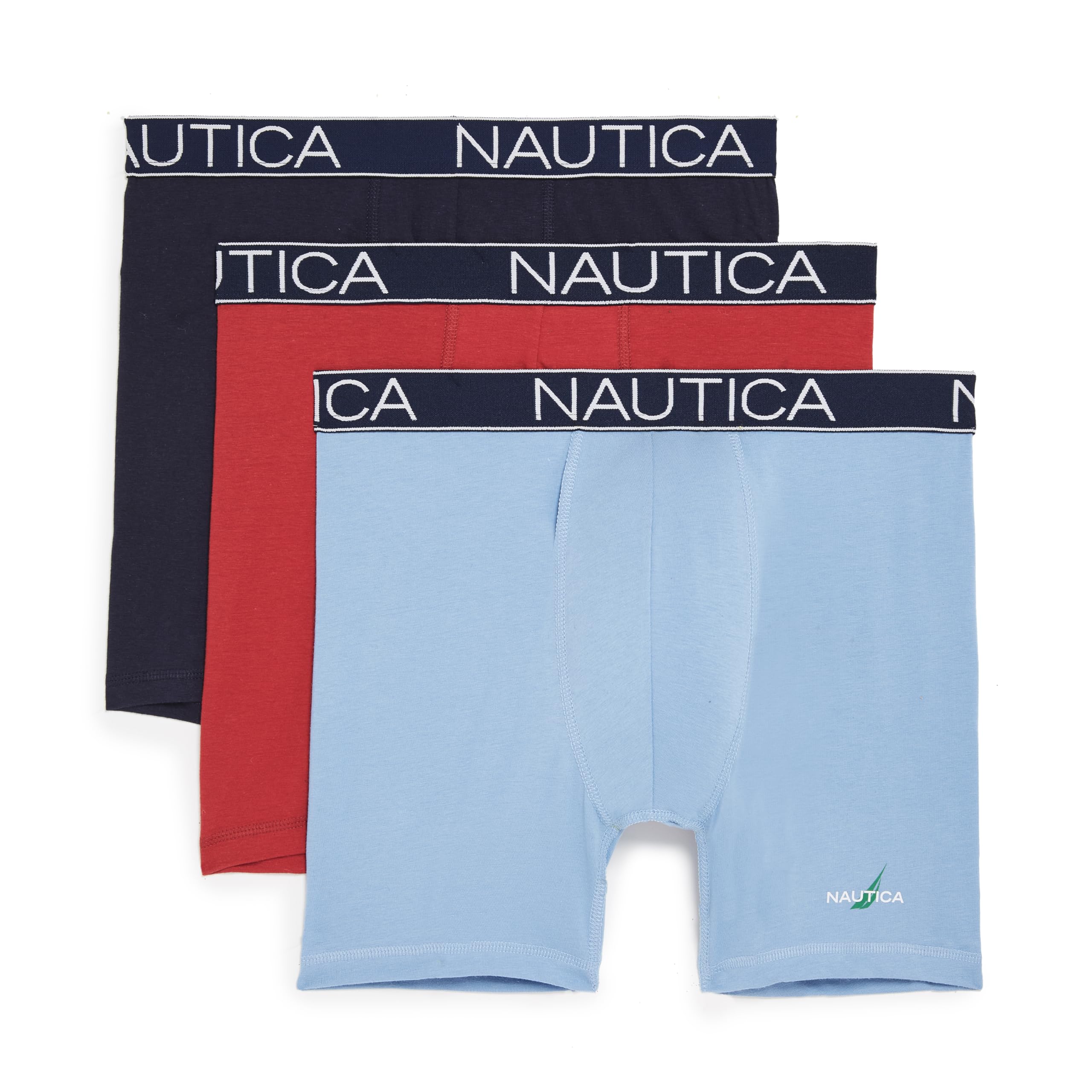 Nautica Men's Aero Blue/Nautica Red/Peacoat 3-Pack Cotton Stretch Limited Edition Boxer Briefs, Red/, Xl