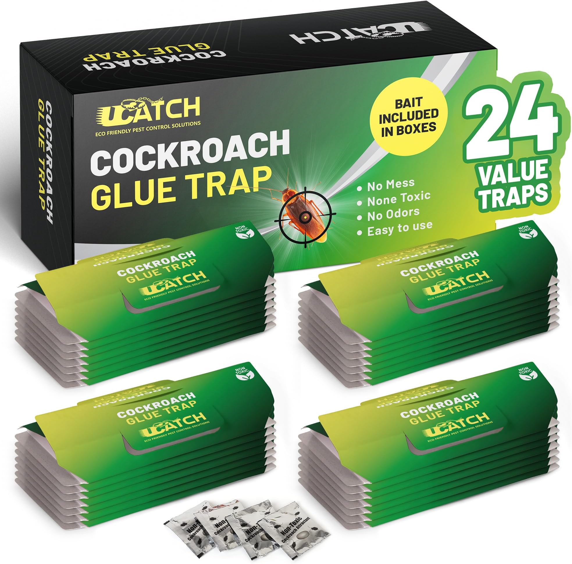 Roach Traps Indoor - 24 Pack Roach Traps | Effective German Roach Killer for Home Infestation - Child and Pet Safe Cockroach Trap Easy-to-Use Glue Traps for Roaches – UCatch