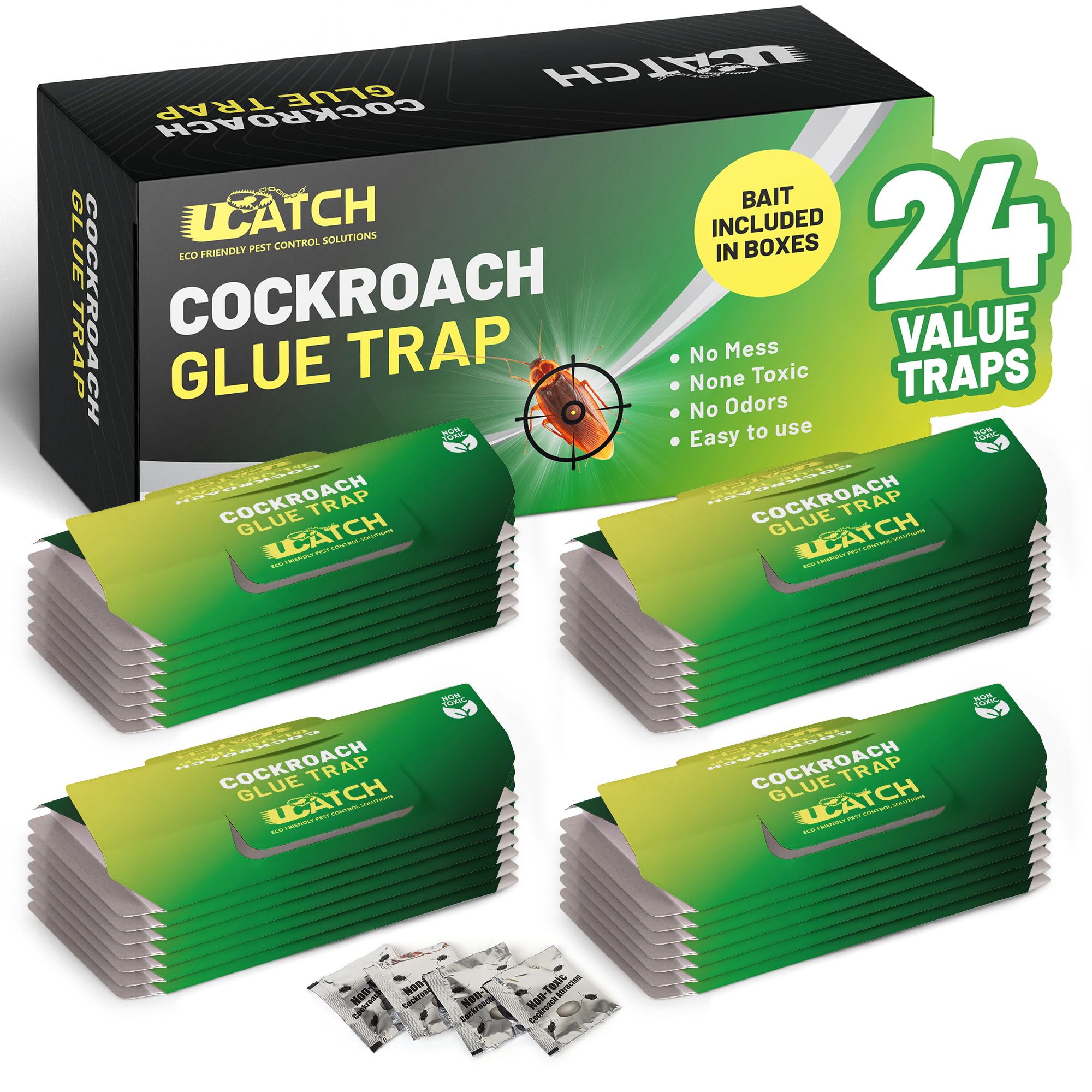 Roach Traps Indoor - 24 Pack Roach Traps | Effective German Roach Killer for Home Infestation - Child and Pet Safe Cockroach Trap Easy-to-Use Glue Traps for Roaches – UCatch