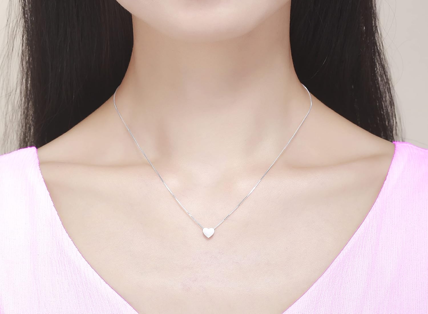 Tiny Minimalism Floating Dainty Small Heart Necklace 17.5" - Image 4
