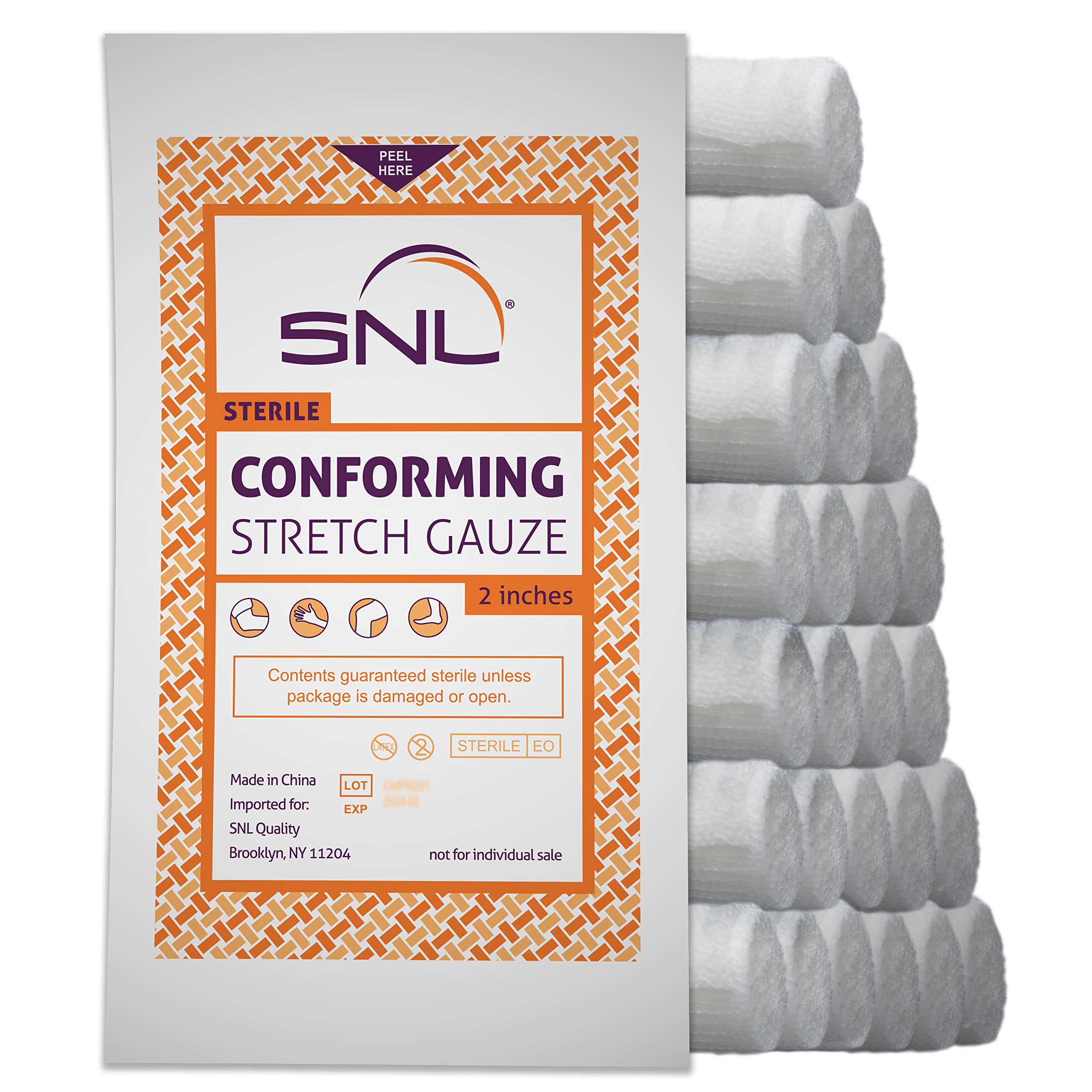 Sterile Gauze Roll - Pack of 24 - by SNL Quality, 2 inch x 4.1 Yard, Conforming, Latex Free, Stretch Bandage Roll, Individually Wrapped Rolls