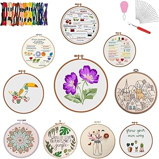 BUZZCRAFT Mega Embroidery Kit for Beginners, Learn 25+ Stitches, 10 Practice Designs, Plenty of Embroidery Floss, Instructions Booklet, DIY Embroidery Kit