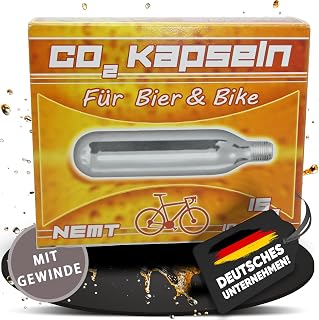 NEMT 10 16g Co2 Bierkapseln and Bikekapseln für alle Bierzapfanlagen mit 16g Kohlensäurekapseln MIT Gewinde kompatibel mit CO2 Kartuschenpumpen Fahrrad Minipumpe MIT Gewinde kompatibel mit BeerBuddy