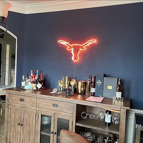 Miniatura 7 de Letrero de neón con diseño abstracto rojo de animales salvajes con cabeza de toro, hecho a mano, arte estético, lámpara de noche de toro natural