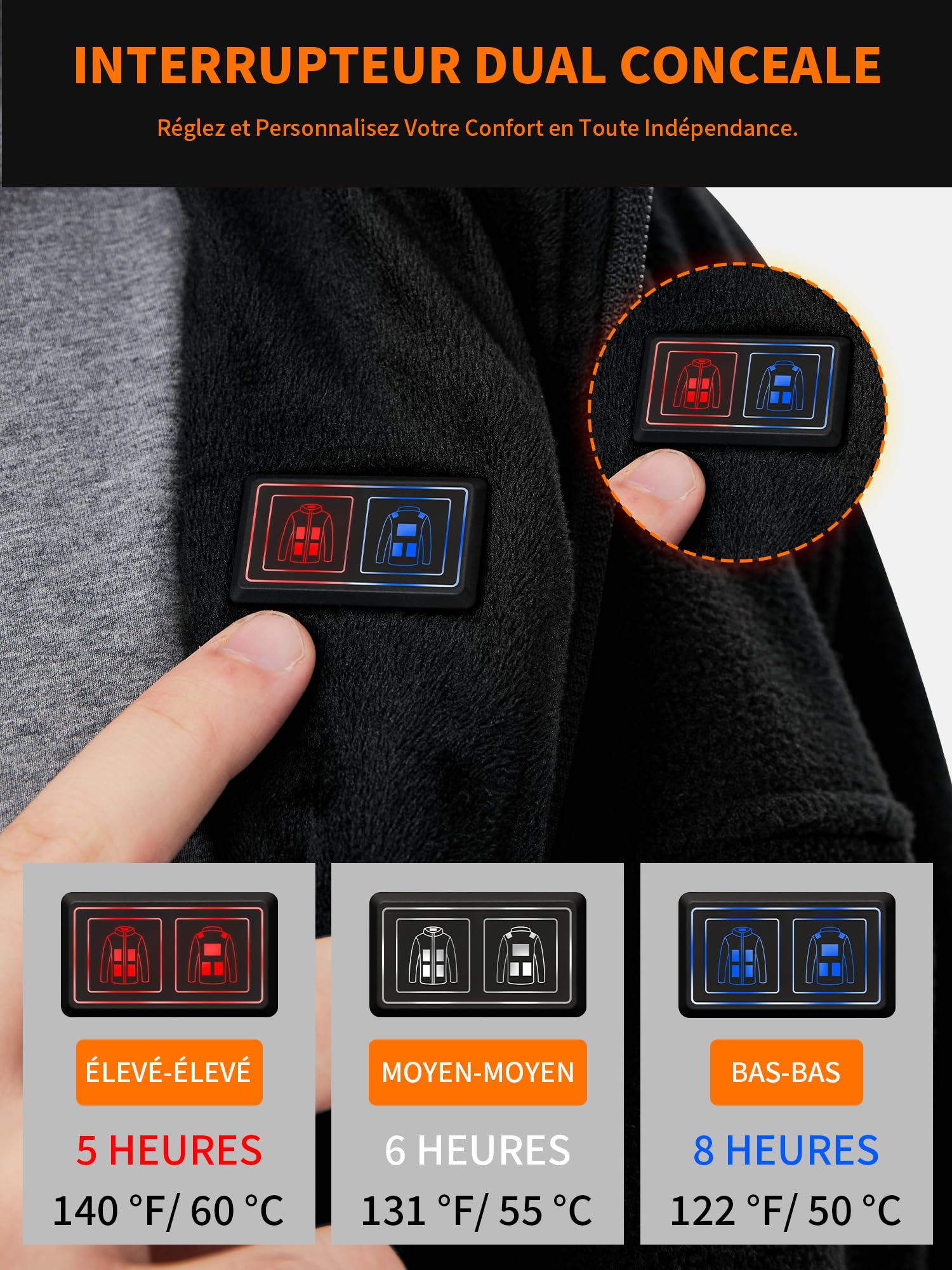 Veste Polaire Chauffante Homme avec Batterie 18400 mAh, Blouson Manteau Chauffant Homme Femme avec Batterie Incluse, Gilet Vêtement Chauffant Manche Longue, 10 Zones de Chauffage