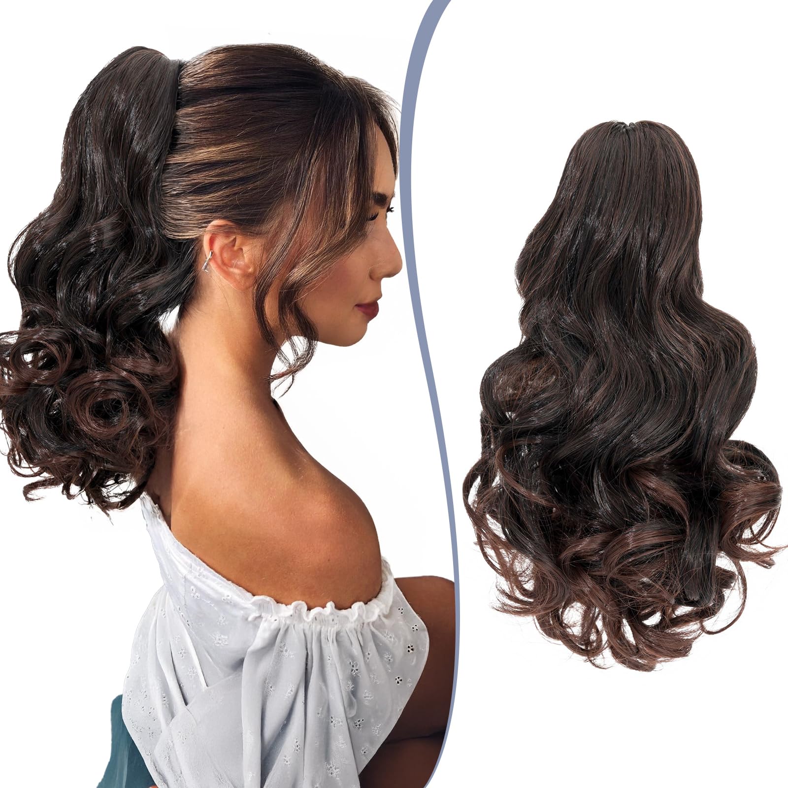 TESS Claw On Ponytail Extension Matte Material 14 Inch/37cm Curly Wavy Clip In Pony tail Synthetic Hairpiece