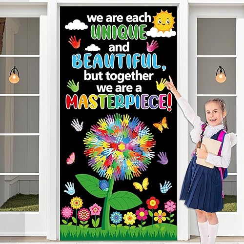 Handprint Flowers Door Cover Colorful Hands Tree Butterfly Porch Banner