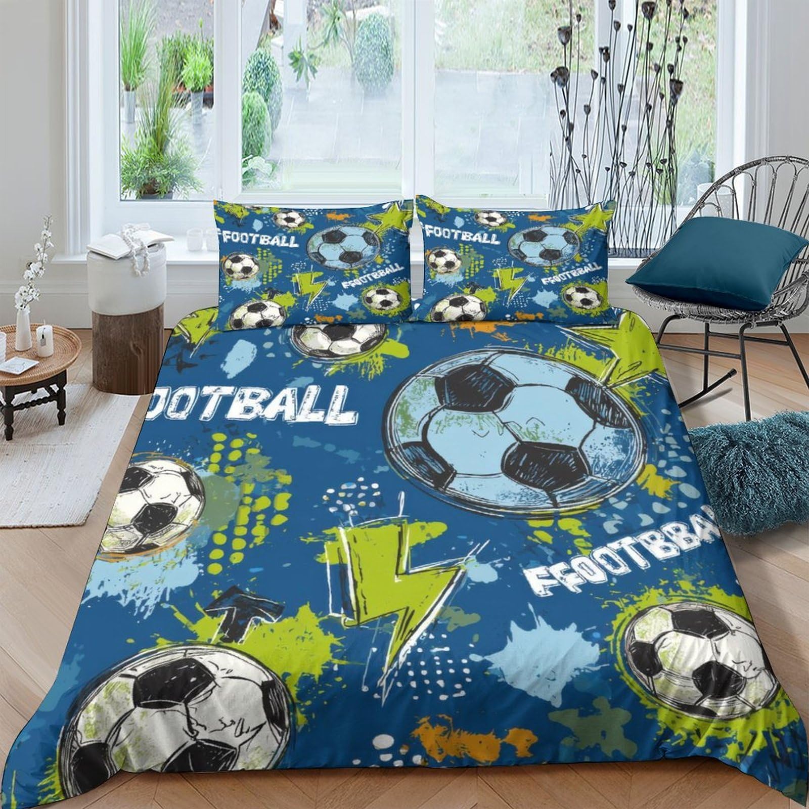Ctjqhvkz Style-7 3D Printed Football Graffiti Fitted Sheet Microfiber Soft Durable Soccer Bed Cover For Bedroom Guest Room Decor Single（135X200cm）