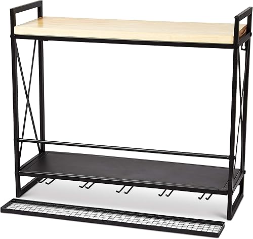 Soporte de pared de calidad de venta para vino, soporte de 10 tallos de vidrio, diseño de metalmadera - Adición de malla - Almacena hasta 9 botellas