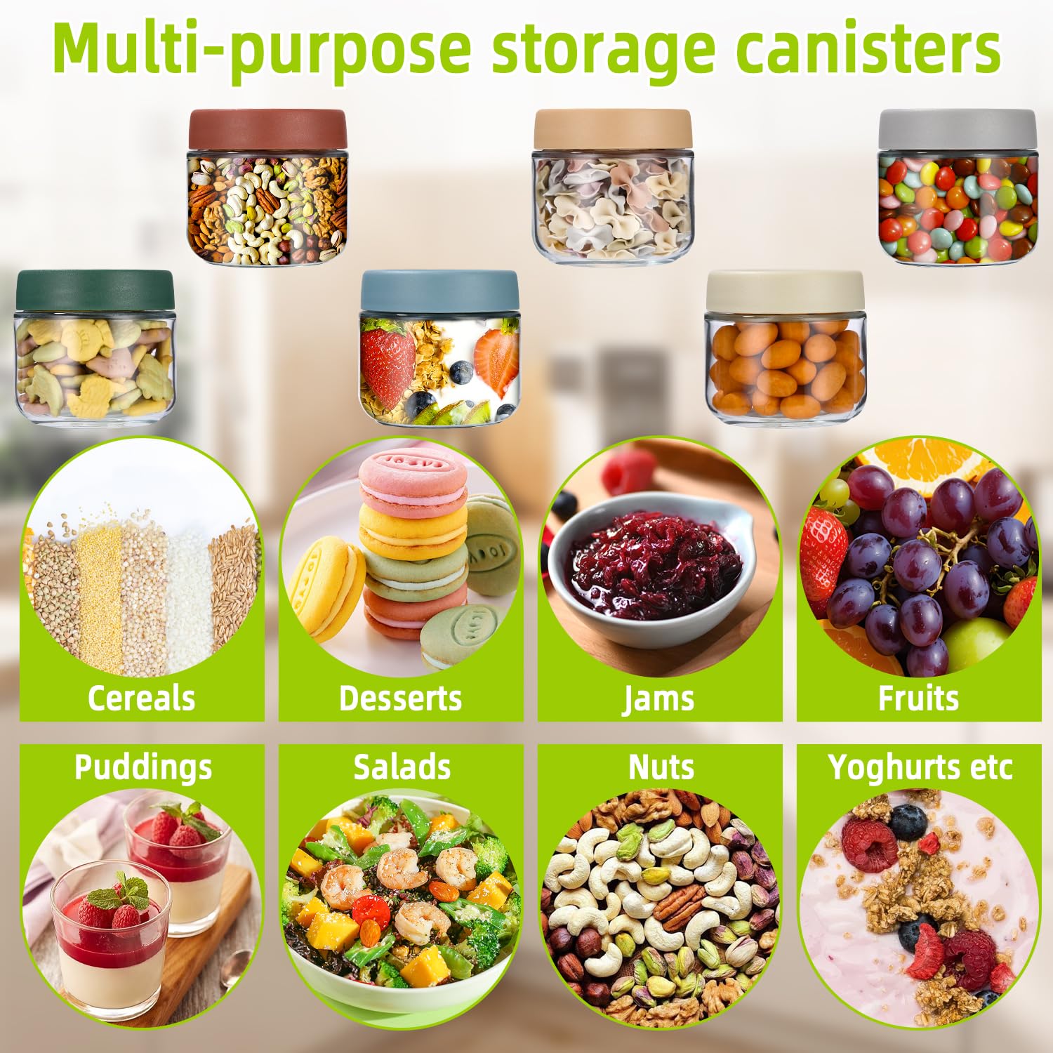 Cotepi 6Pz 300 ML Barattoli in vetro,Barattoli di Vetro Ermetici con Coperchio,Vasetti Cucina per Alimenti, Porta Cereali, per Zucchero,yogurt, budino, insalata