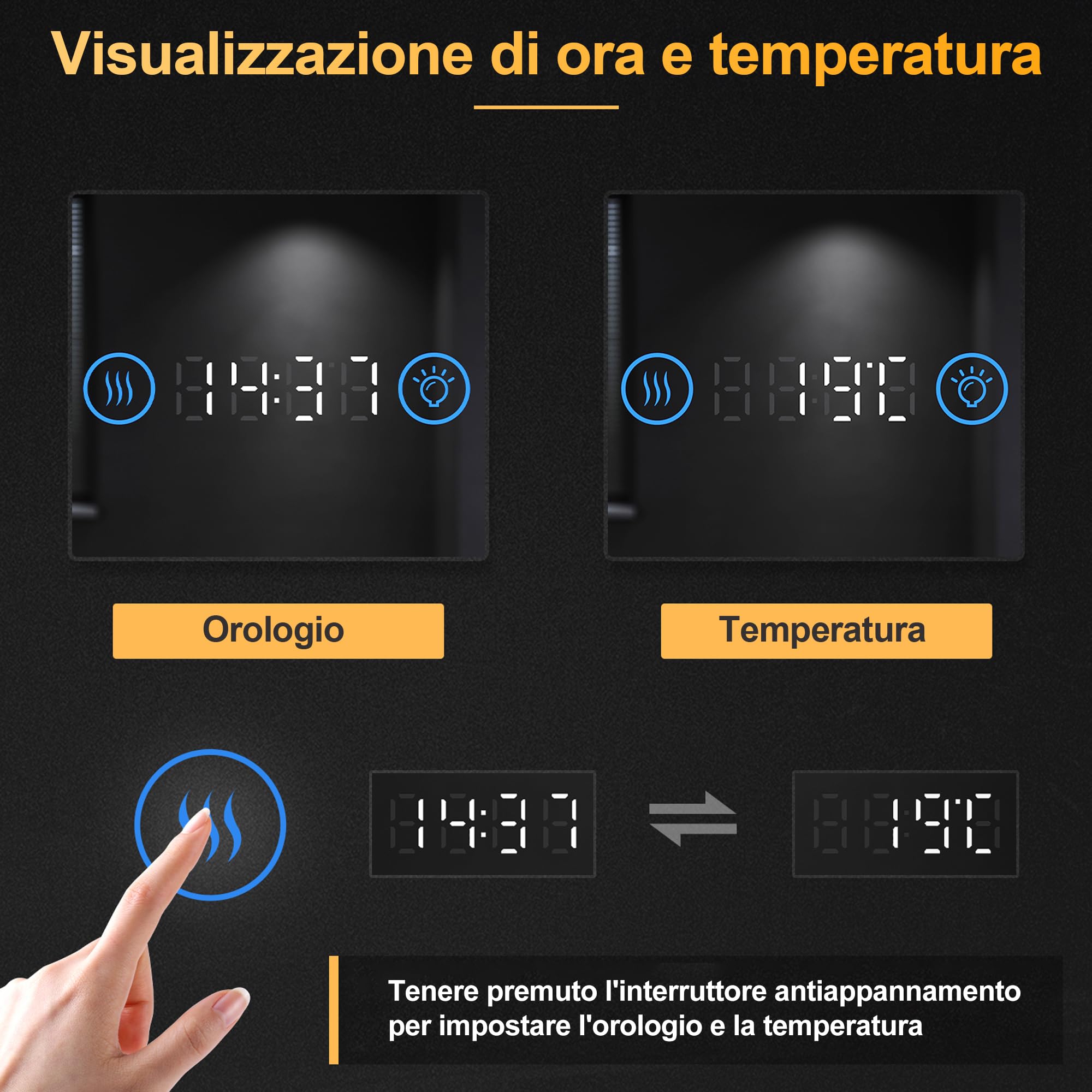 SONNI Specchio da Bagno a LED con Illuminazione, Specchio Con Luci 80 x 60cm Con illuminazione, Funzione Tri-colore Dimmerabile e Infinitamente Dimmerabile con Triplo Ingrandimento