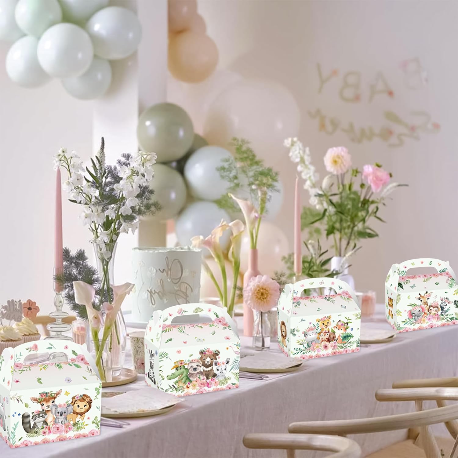 12 PCS Pink Jungle Animal Party Boxes Treat Bags Safari Animal Candy Goodie Bags for Wild One Safari Baby Shower Birthday Party Favors - Image 3