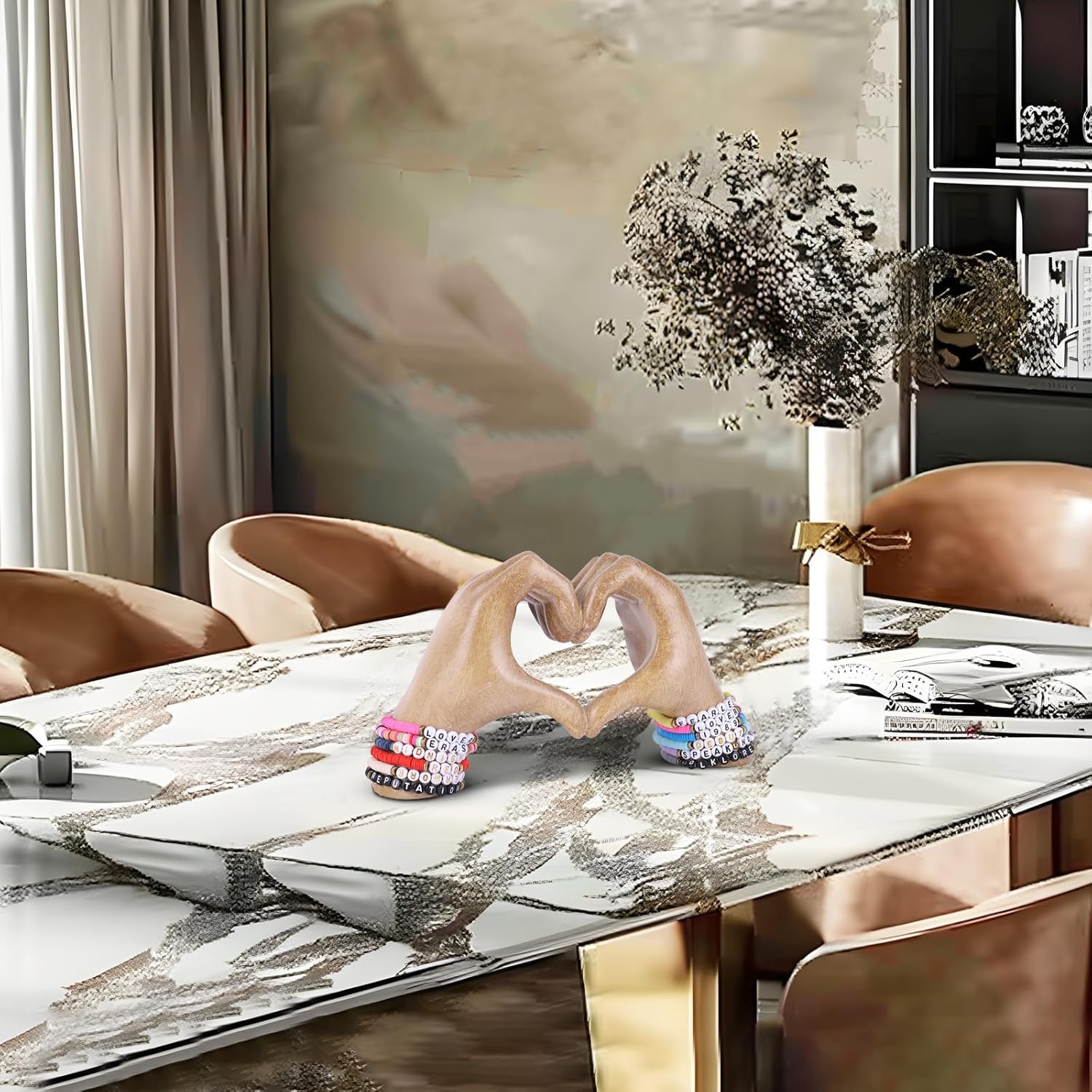 WUBIANJIE Wooden Heart Hands Sculpture Boho Living Room Decor, Aesthetic Shelf Decoration, Ideal for Coffee Table, Shelves, Home, Bedroom, Birthday, Wedding Table Decor, and Symbol of Love - Image 4