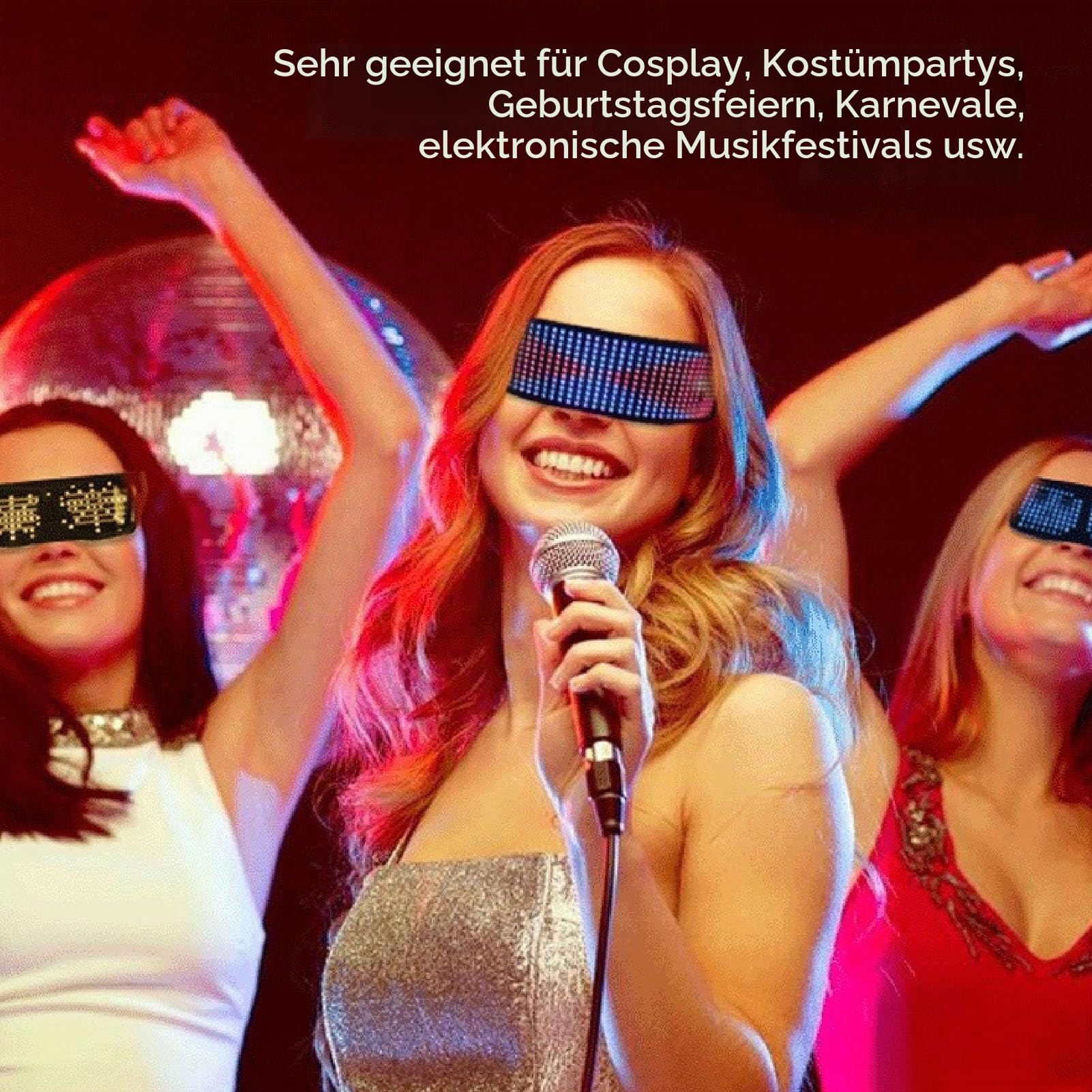 Bewinner RGB LED Brille für Helloween Party, Bluetooth Programmierbare Party Brille, Festival Outfit Herren für IOS, Android und PC