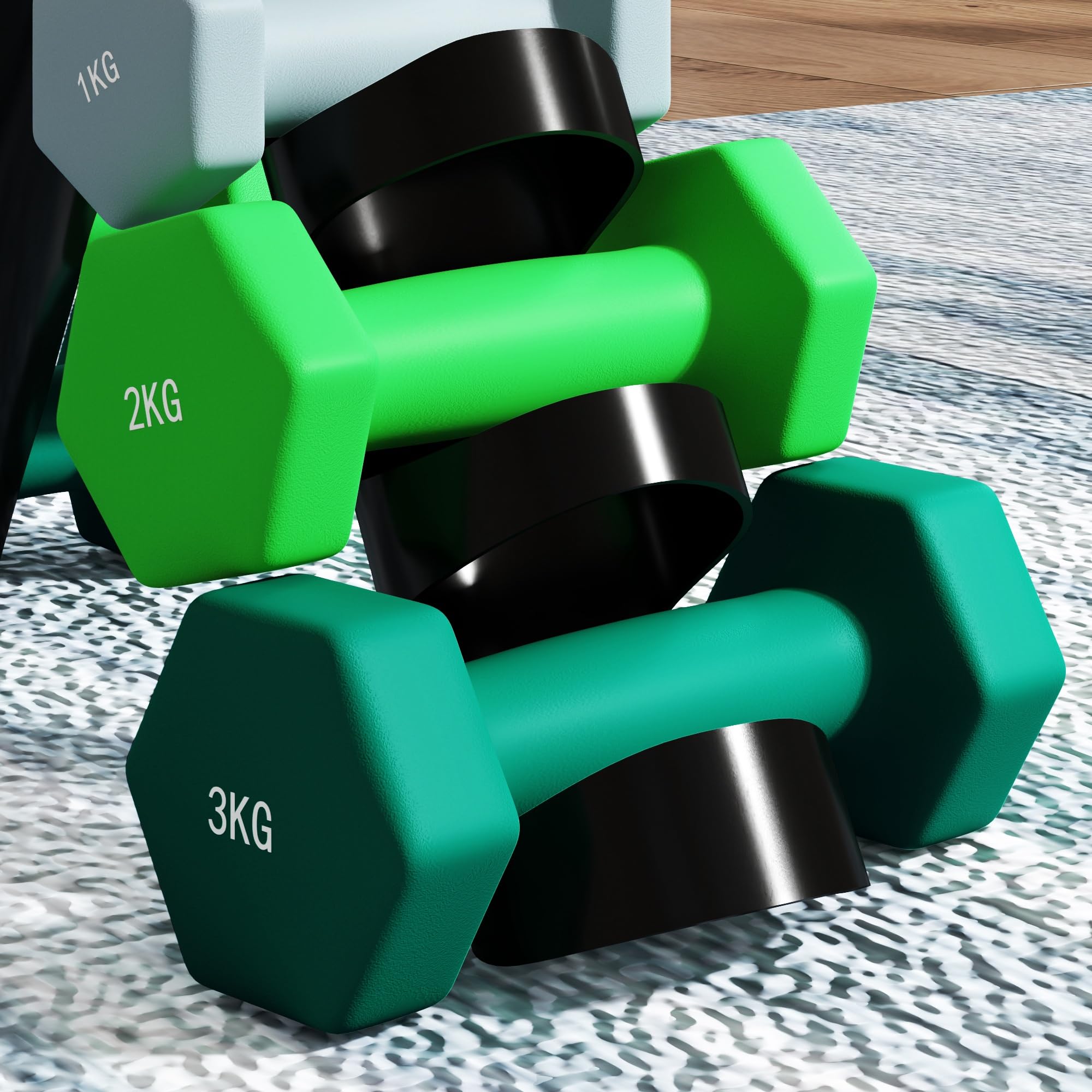 SPORTNOW Hanteln Set 6 Kurzhanteln mit Klappbarem Hantelständer, 2 x 1/2/3/4/5kg Hexagon-Hanteln, Kugelhantel für Fitness, Gymnastik, Zuhause
