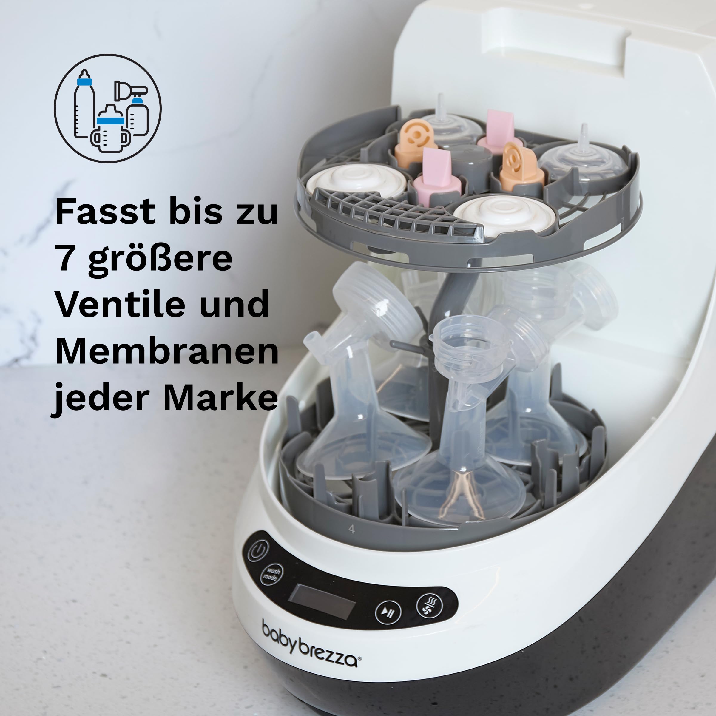 Babyflaschenreiniger Baby Brezza Bottle Washer Pro – Wäscht, sterilisiert und trocknet Babyflaschen & Milchpumpenteile automatisch – Mit HEPA-Filter, 20 Sprühdüsen und 6 Programmen