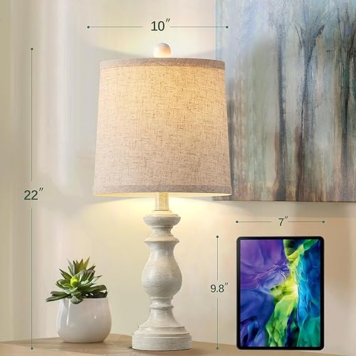 Miniatura 4 de PARTPHONER Juego de 2 lámparas de mesa tradicionales, rústicas de estilo rústico para sala de estar, dormitorio, lámparas de mesita de noche de 22